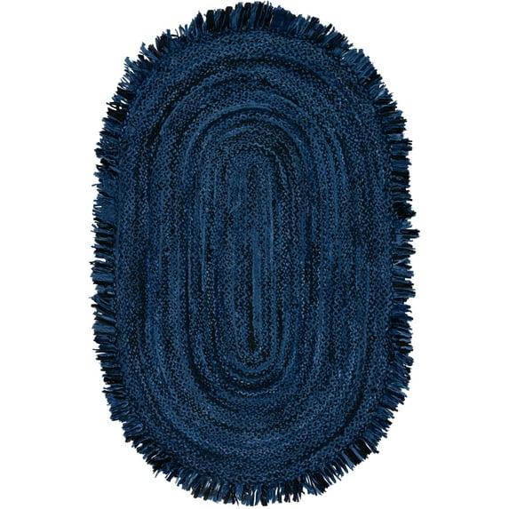 Braided BRD451 Hand Woven Area Rug - Navy/Black - 5'x8' Oval - Safavieh.