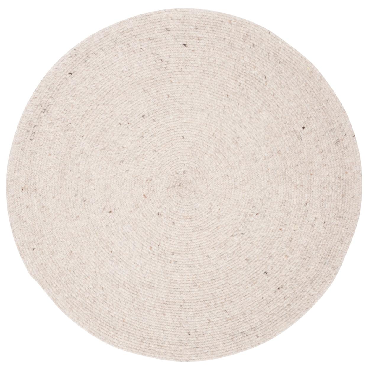 Beige Wool 5' Round Handmade Braided Area Rug