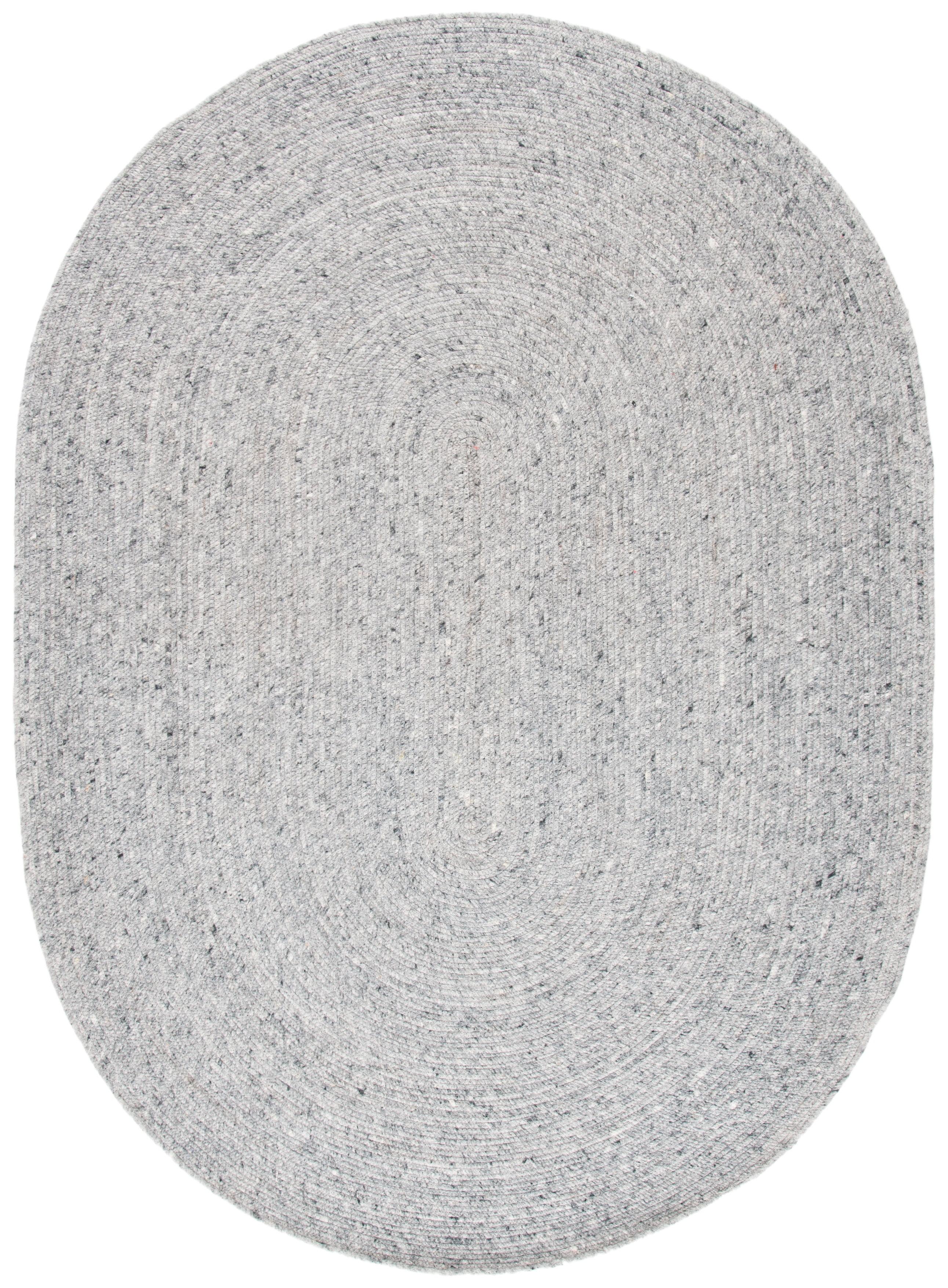 Gray 5' x 7' Oval Handmade Braided Wool Rug