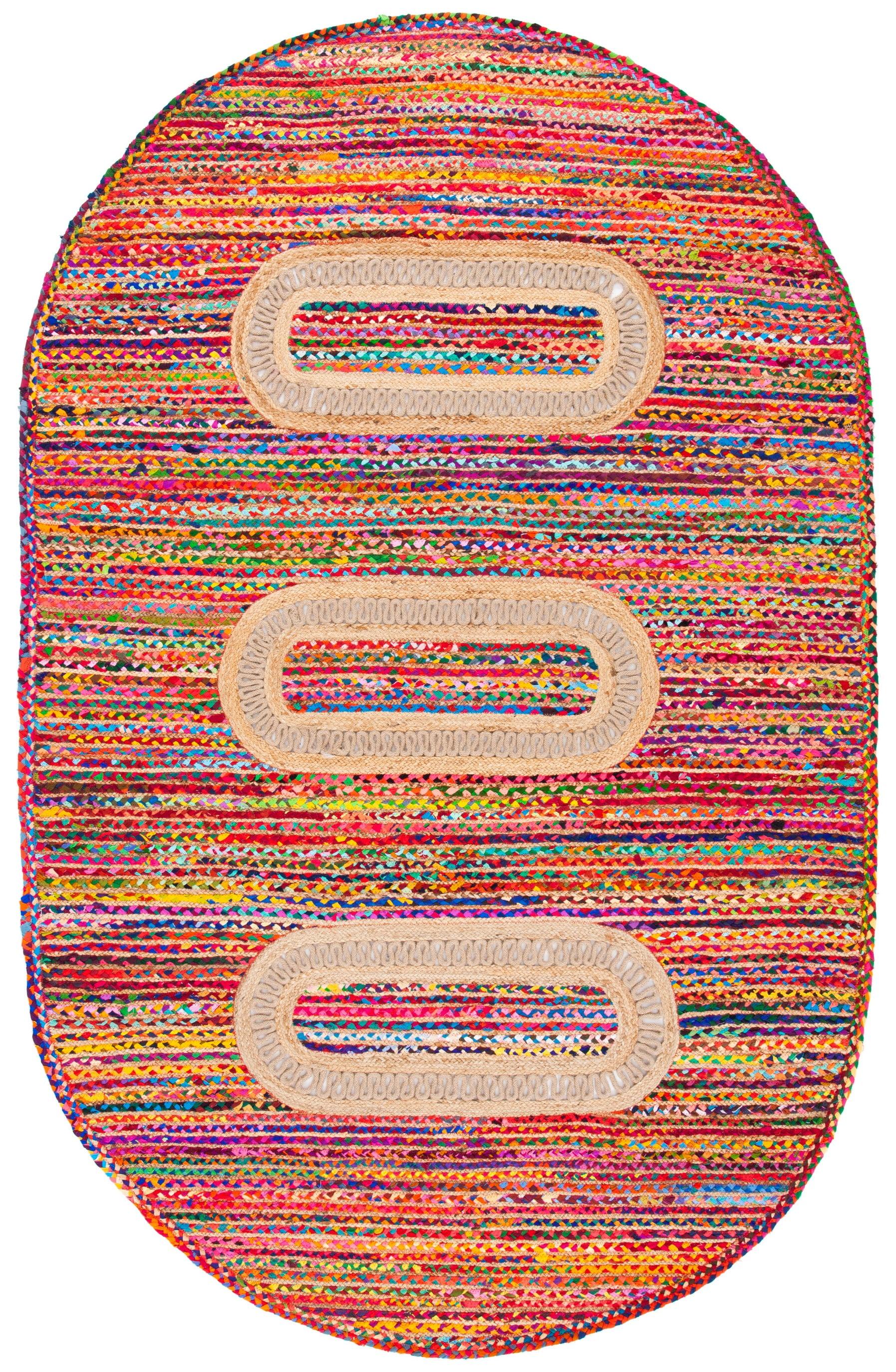 Braided BRD265 Hand Woven Area Rug - Pink/Sage - 6'x9' Oval - Safavieh.