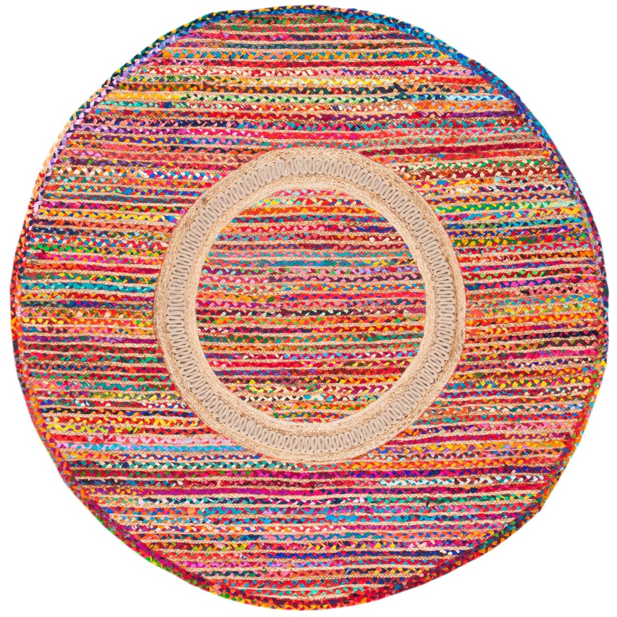 Braided BRD265 Hand Woven Area Rug - Pink/Sage - 4' round - Safavieh.