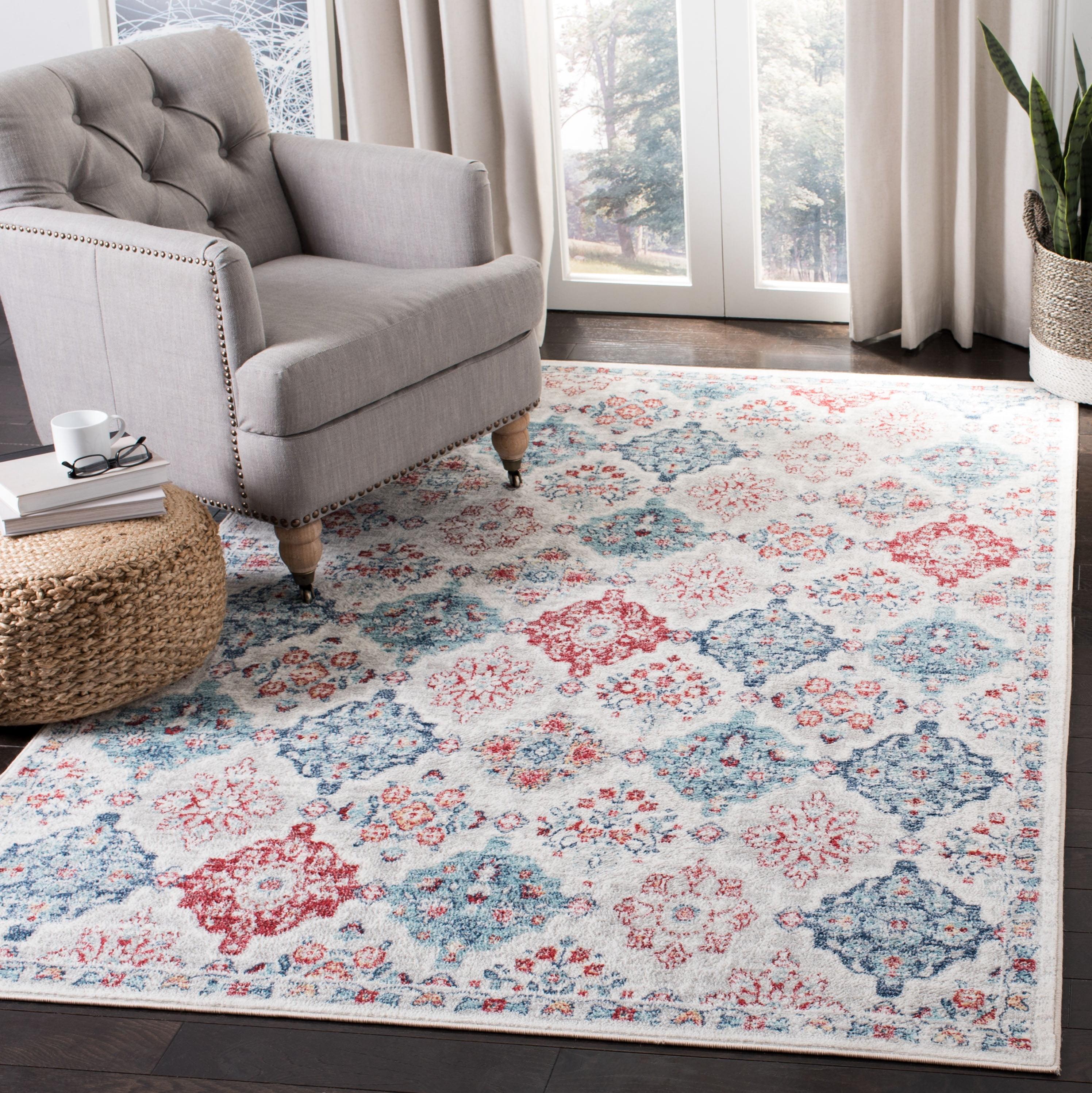 Blue Rectangular 3' x 5' Stain-Resistant Synthetic Area Rug