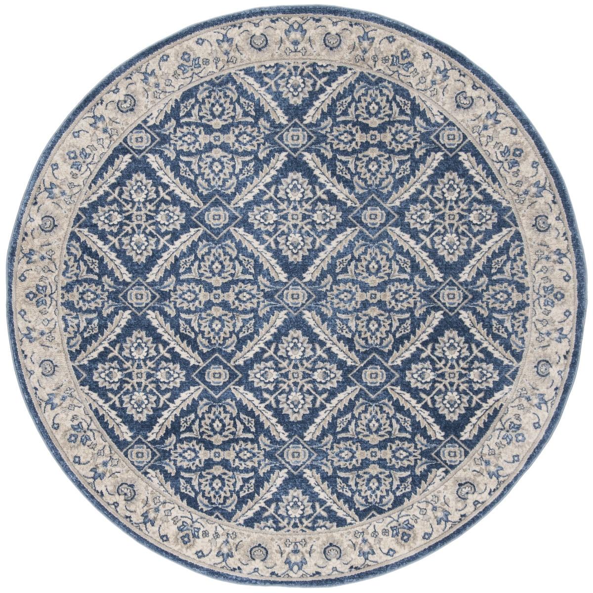 Brentwood 3' Round Navy and Cream Synthetic Area Rug