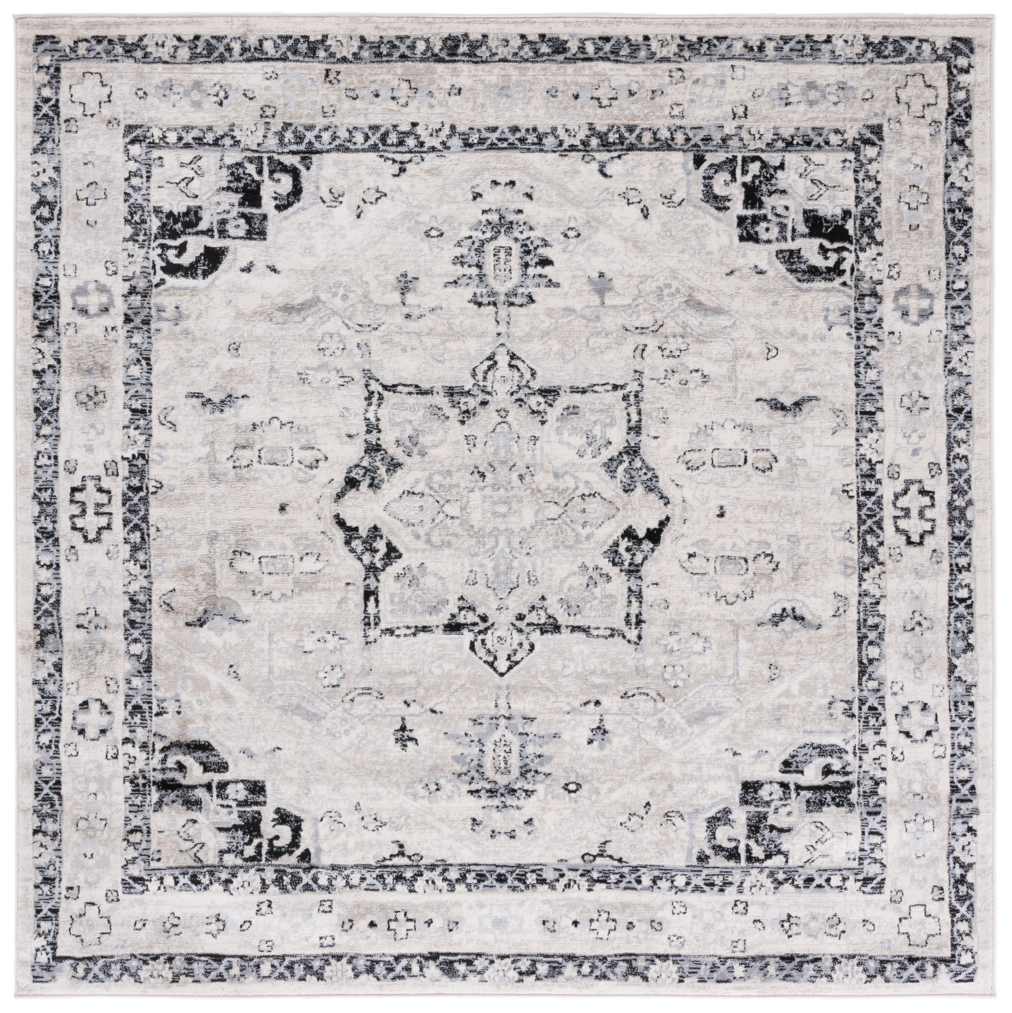 SAFAVIEH Brentwood Ezra Oriental Area Rug, Ivory/Black, 6'7" x 6'7" Square