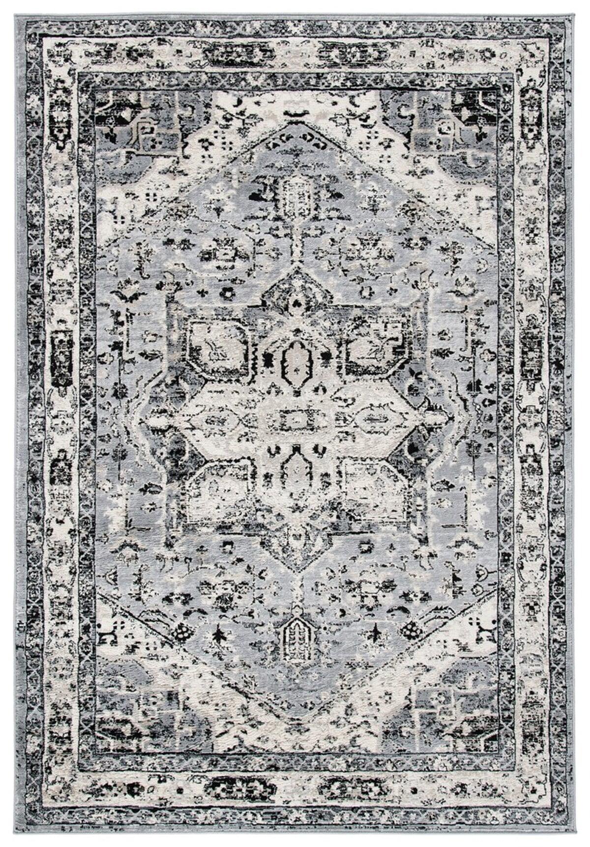 Elegant Heirloom 9' x 12' Grey and Black Synthetic Area Rug