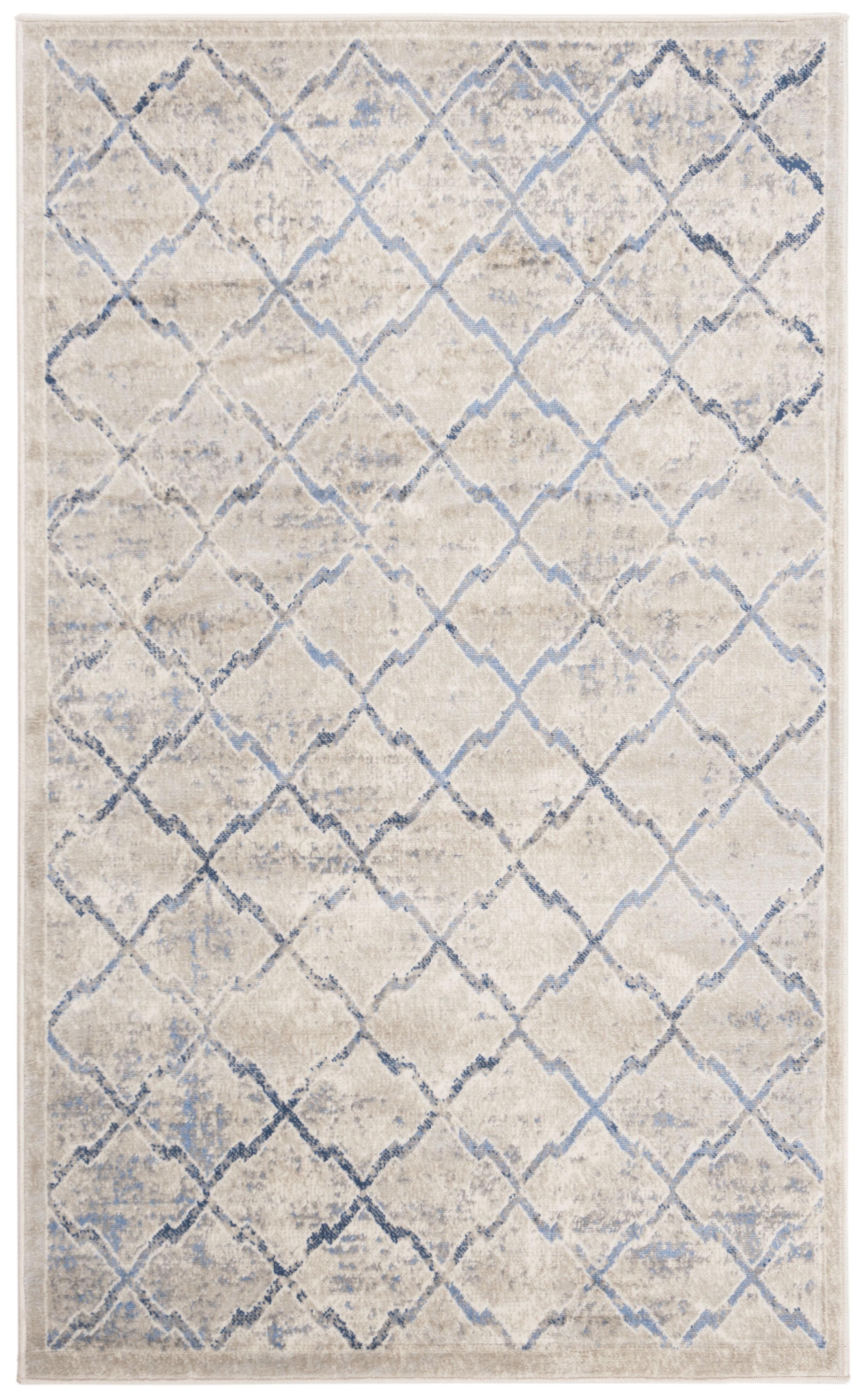 Light Gray and Blue Geometric Synthetic Area Rug