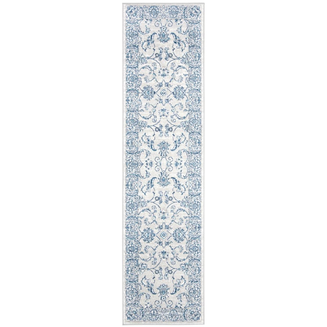 SAFAVIEH Brentwood Deirdre Floral Bordered Runner Rug, 2' x 6', Light Grey/Blue