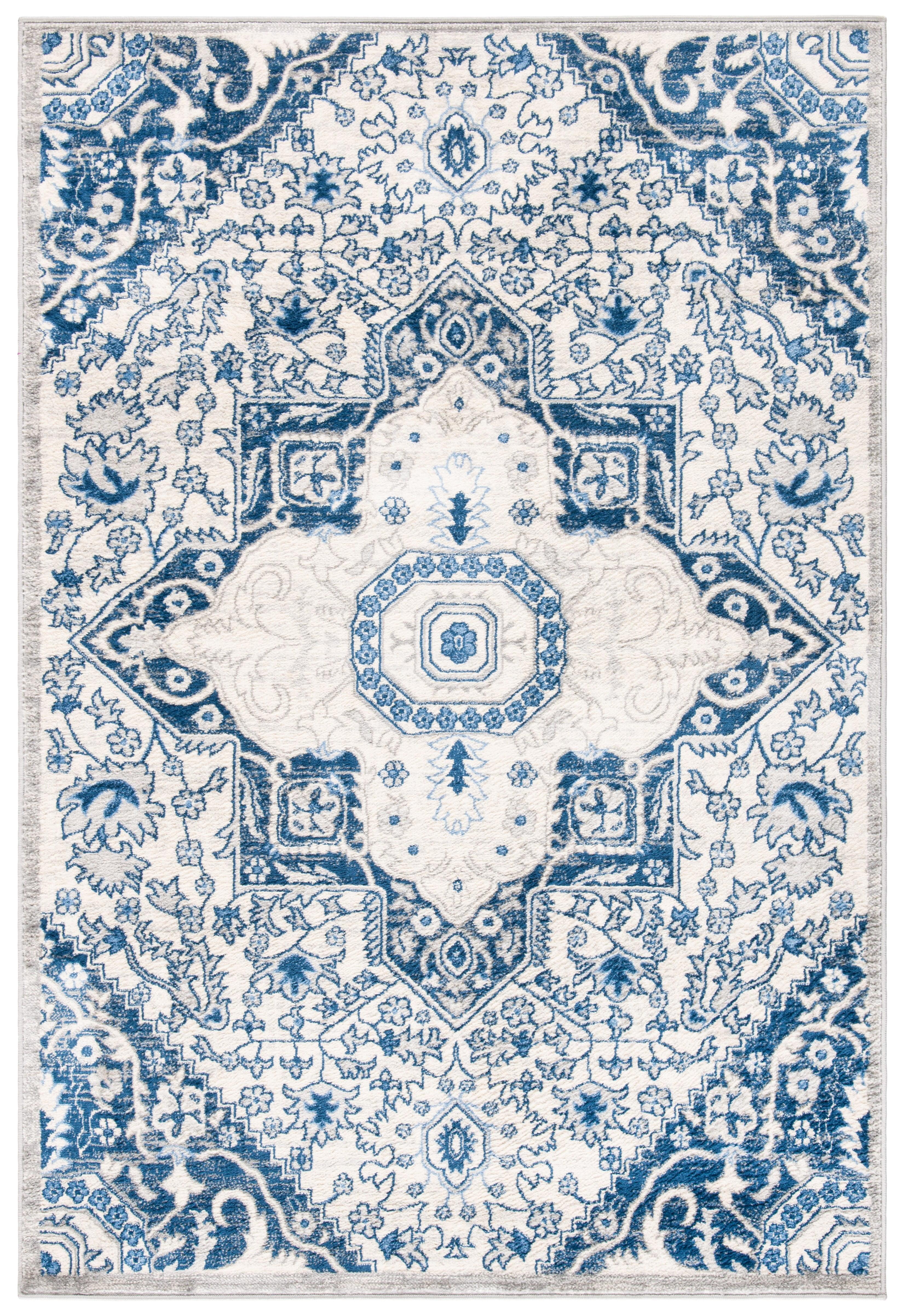 Brentwood 4' x 6' Blue and Cream Synthetic Area Rug