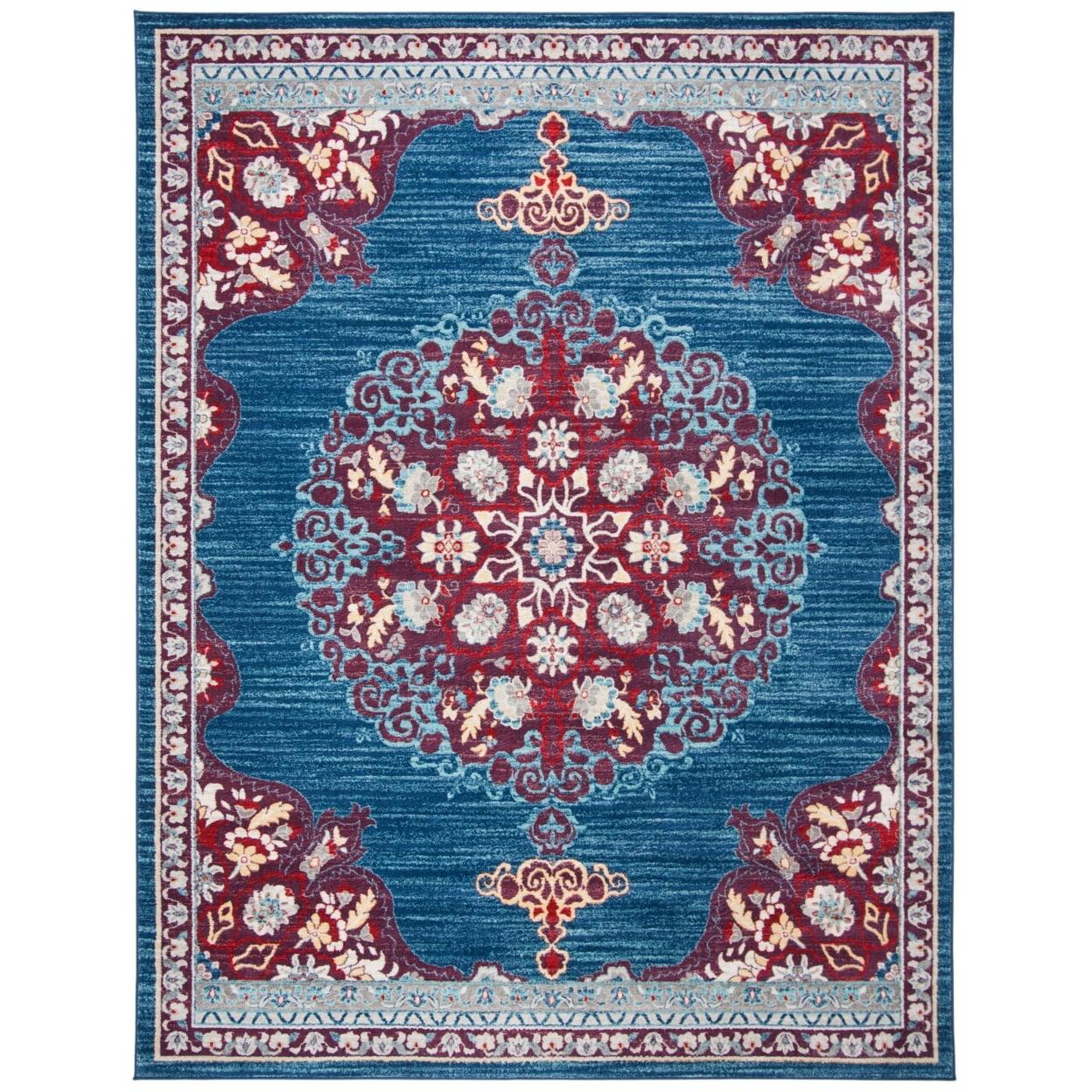 SAFAVIEH Brentwood Harland Floral Bordered Area Rug, 8' x 10', Navy/Burgundy