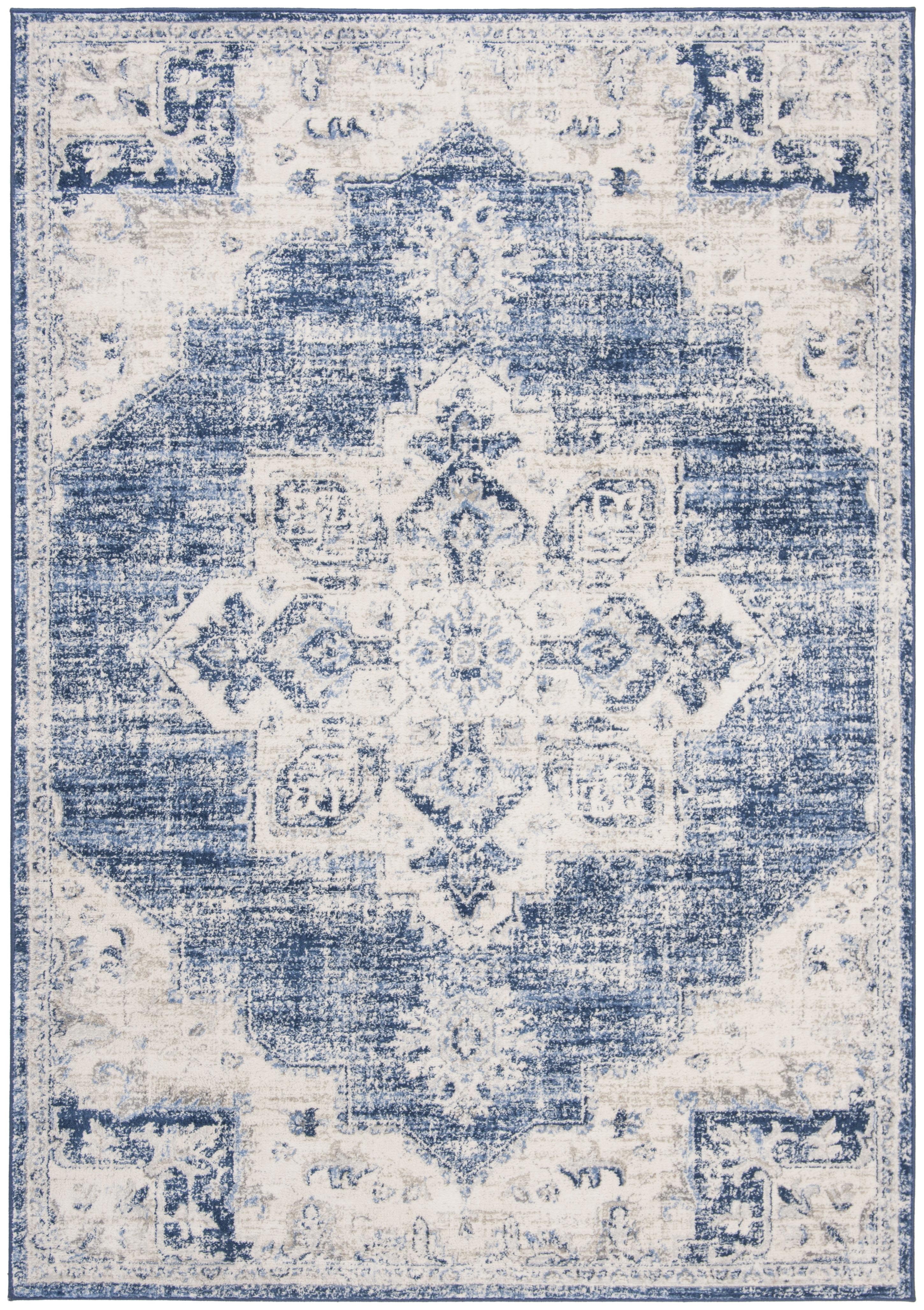 Brentwood BNT865 Power Loomed Indoor Area Rug - Ivory/Navy - 6'x9' - Safavieh