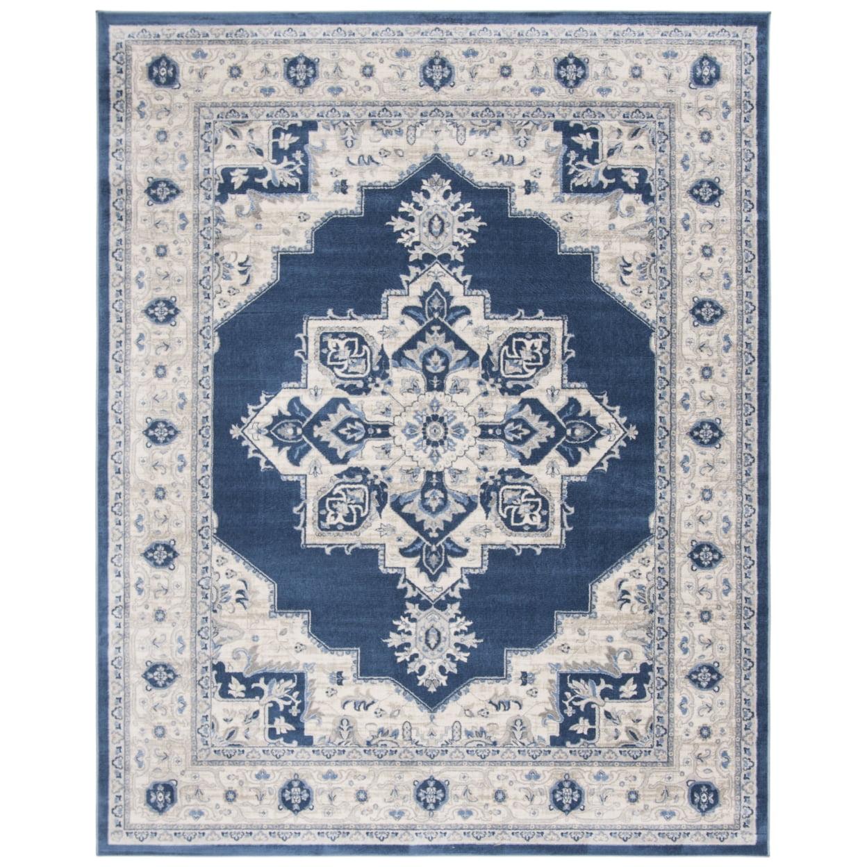 Heirloom Inspired Navy & Cream 6' x 9' Synthetic Area Rug