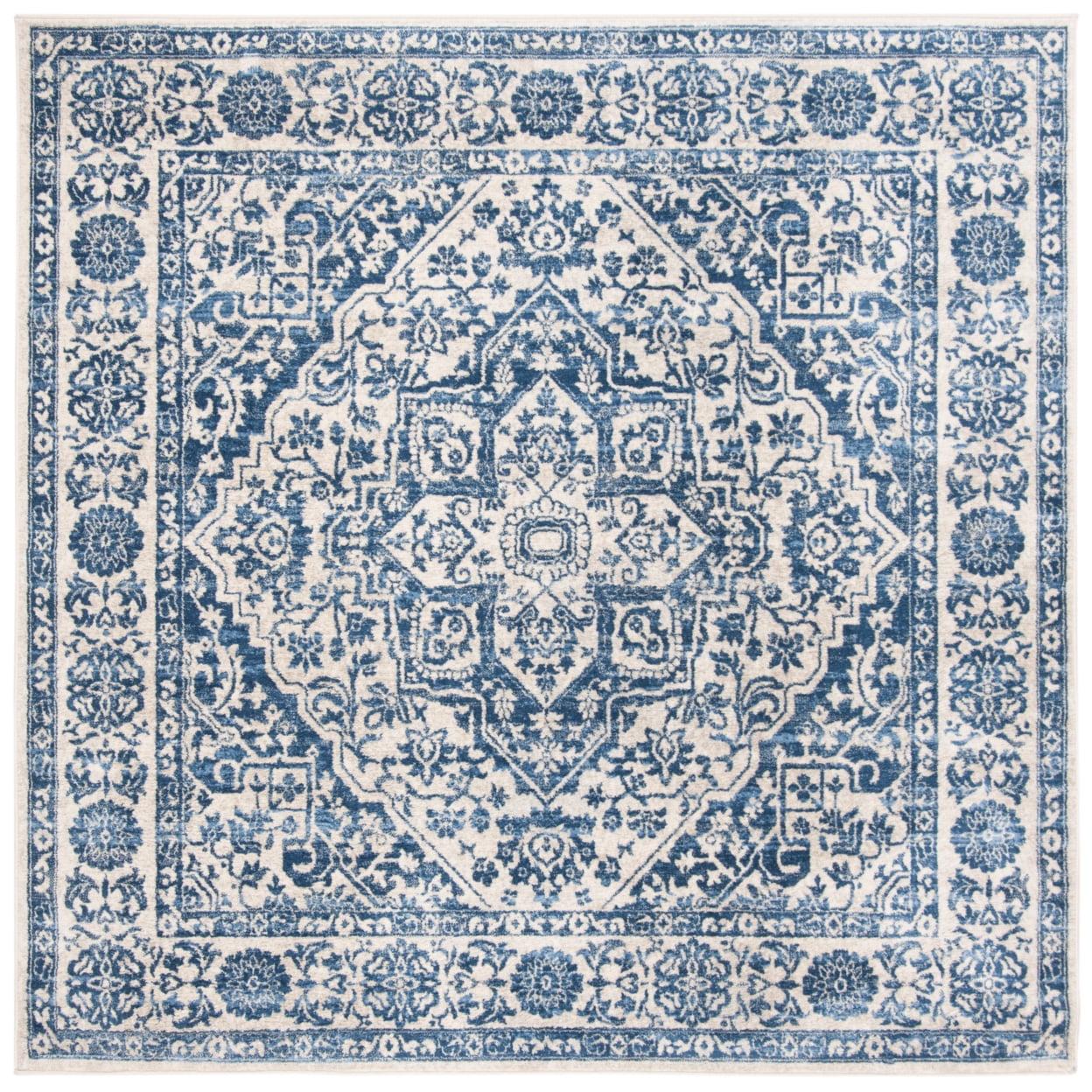 Elegant Brentwood 5' Square Navy/Light Grey Synthetic Area Rug