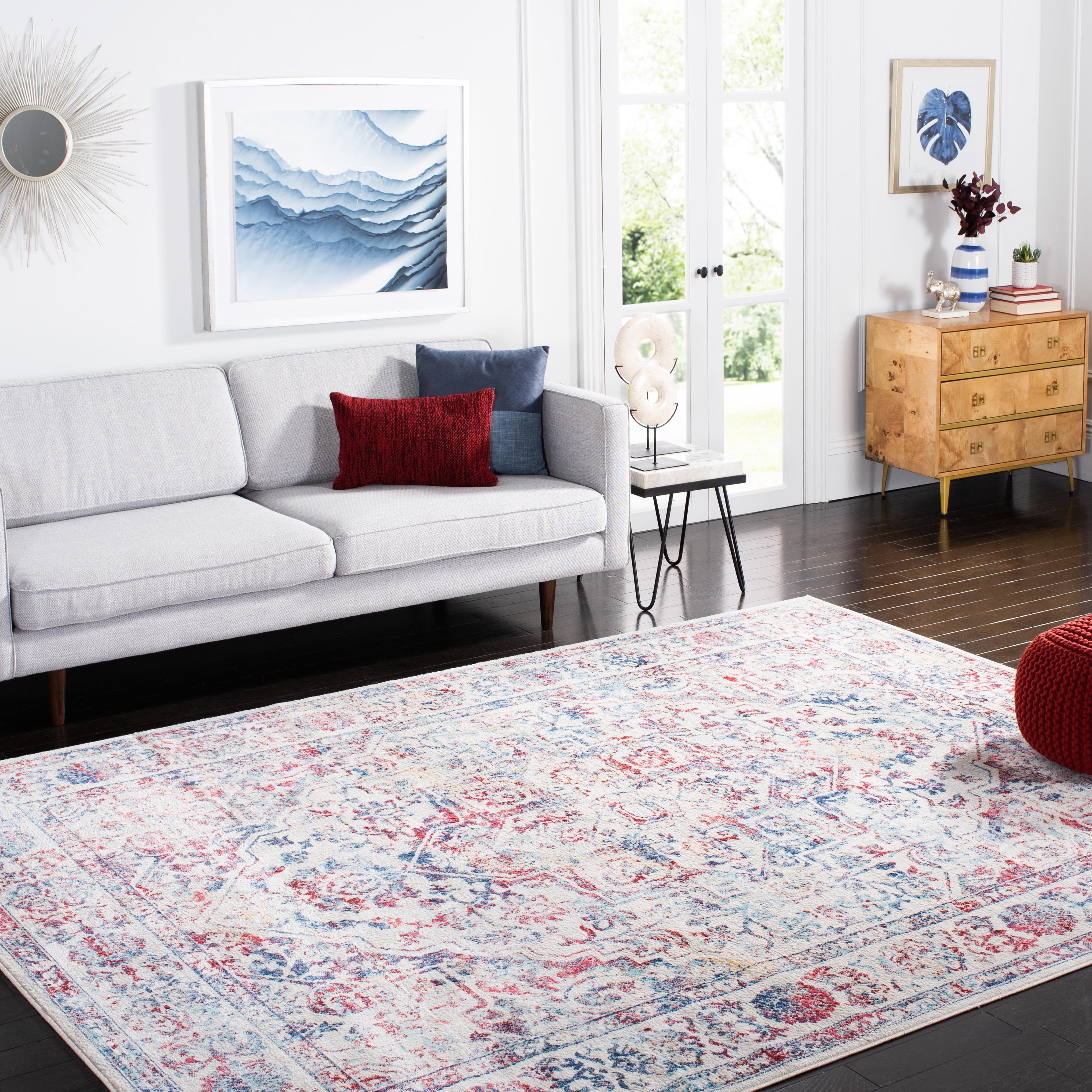 Ivory and Blue Hand-knotted Synthetic 8' x 10' Rug