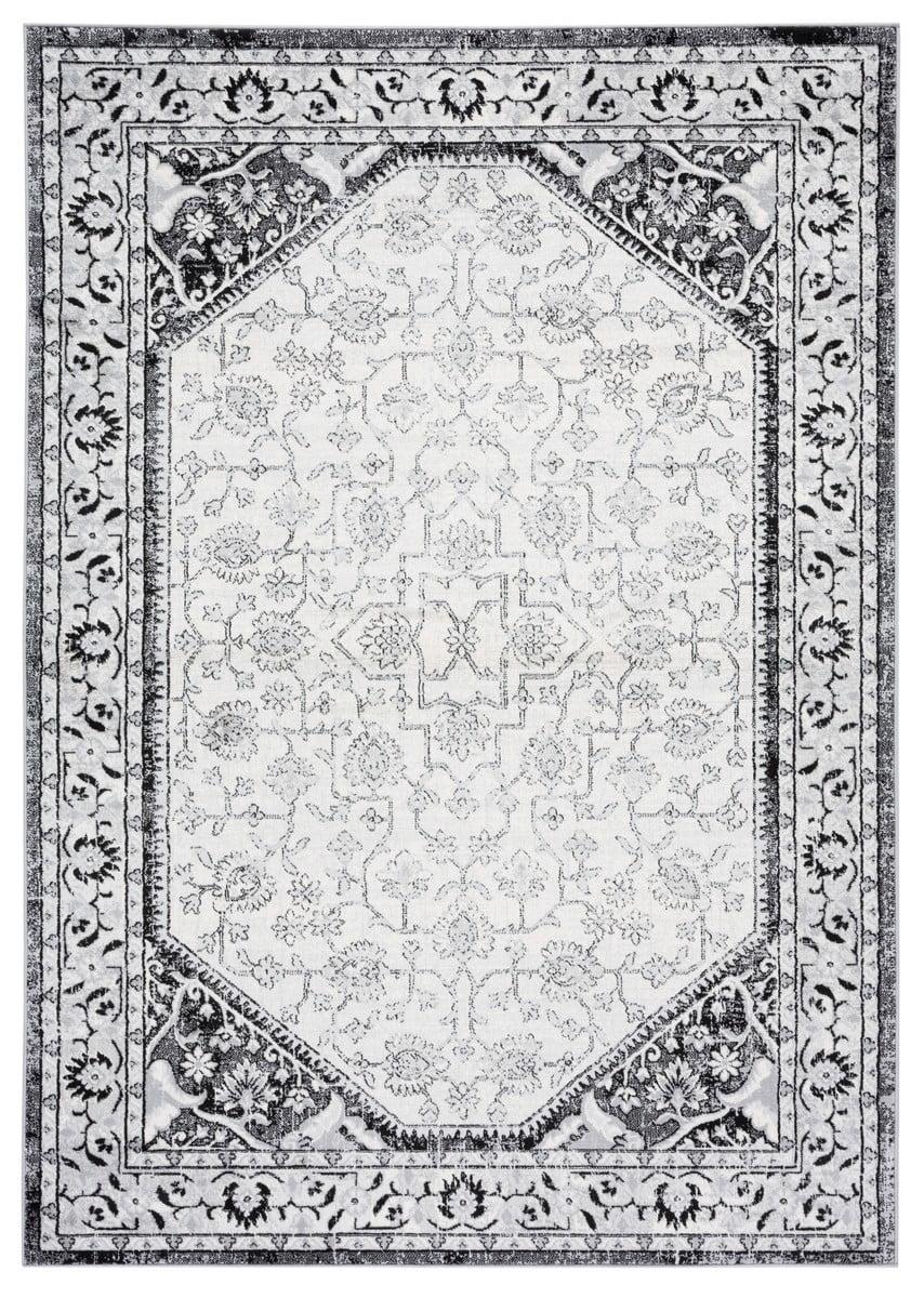 Brentwood Black and Ivory Oriental Area Rug 5'3" x 7'6"