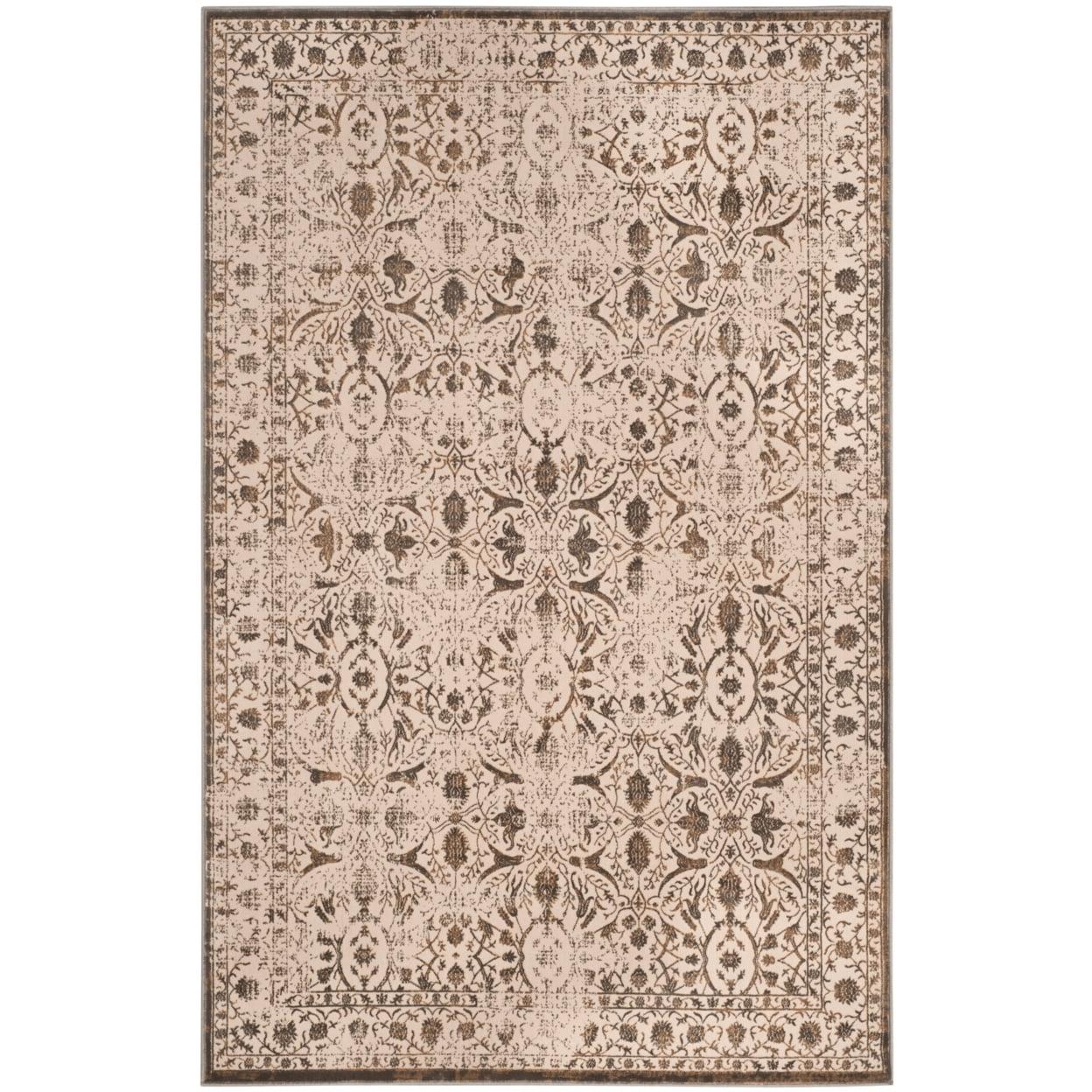 Elegant Cream & Bronze 5' x 7' Synthetic Hand-Knotted Area Rug