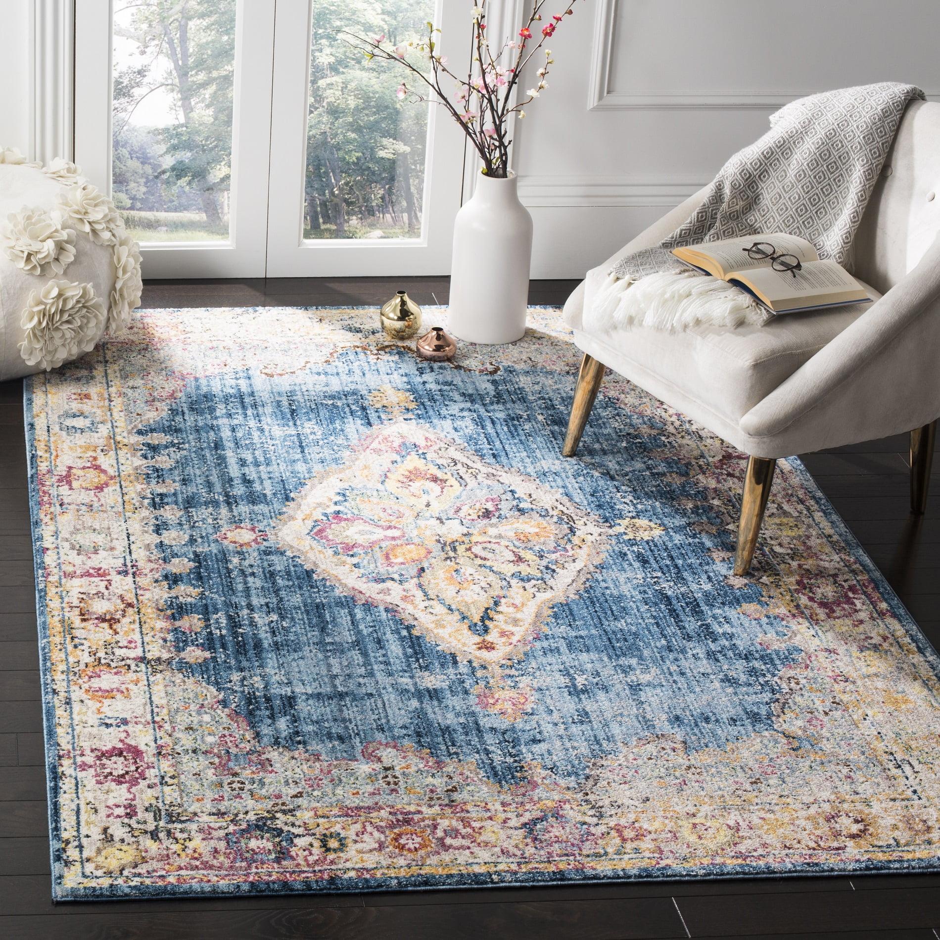 Reversible Handmade Boho Chic Blue Synthetic Area Rug, 9' x 12'