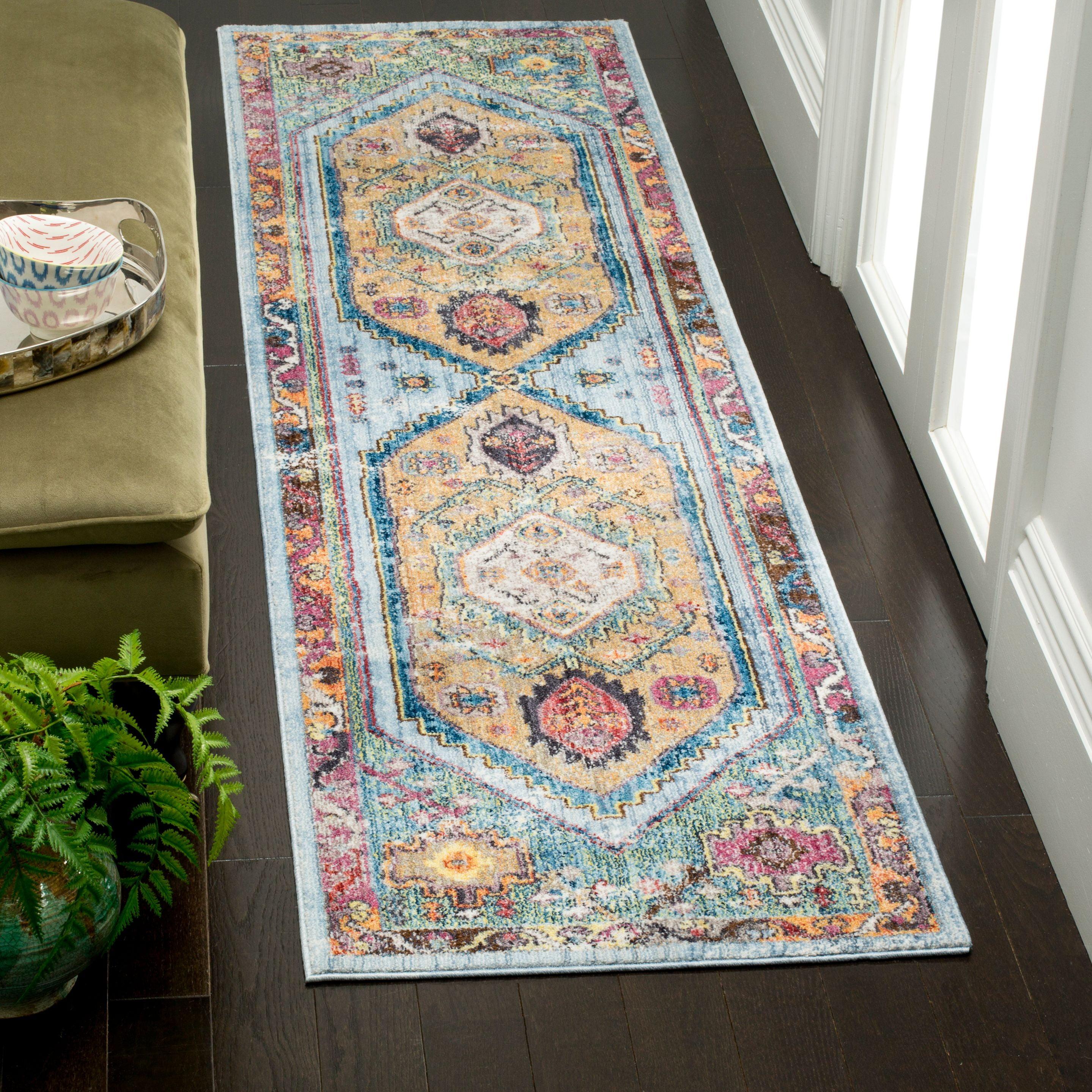 Bristol Blue and Camel Boho Chic Runner Rug