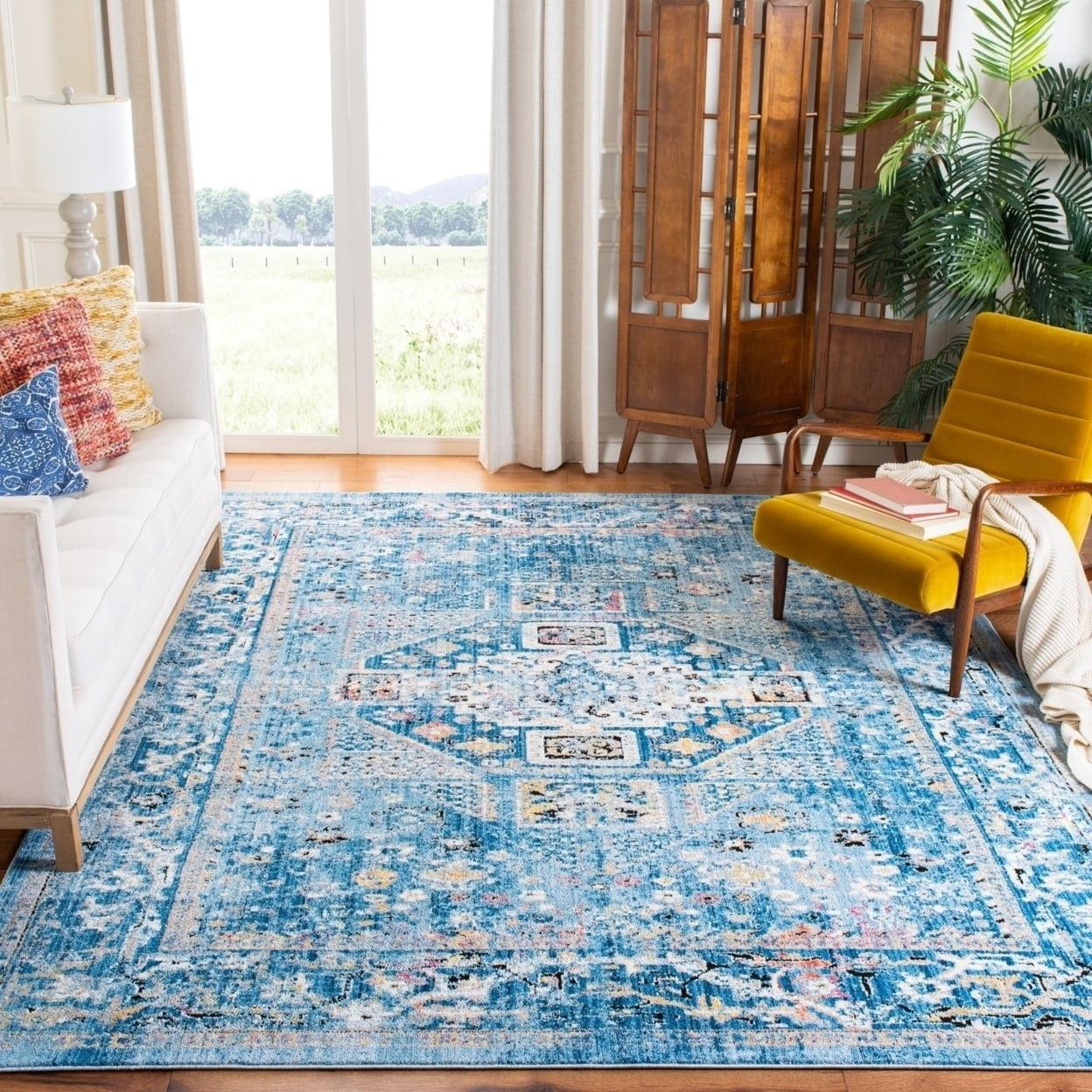 Blue and Light Grey 8' x 10' Synthetic Oriental Area Rug