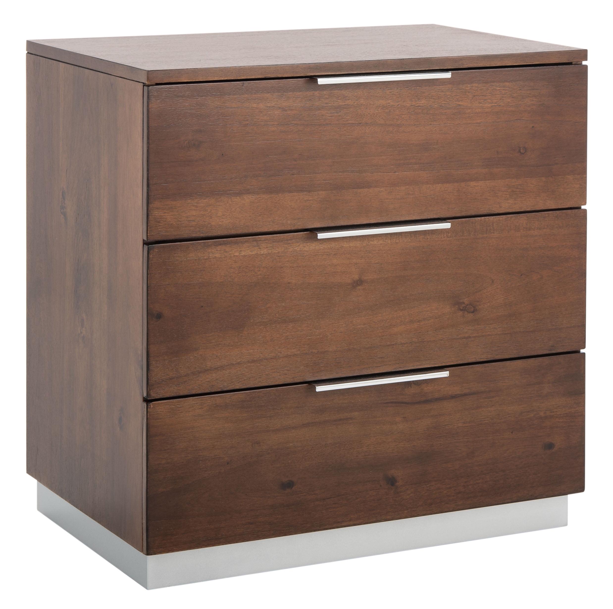 Brylin 3-Drawer Dark Walnut Nightstand with Chrome Accents