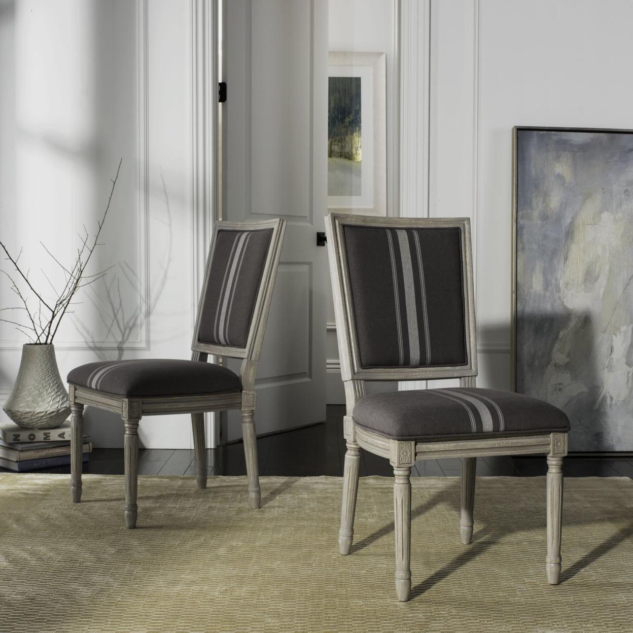 Elegant Transitional Grey Linen Upholstered Side Chair Set