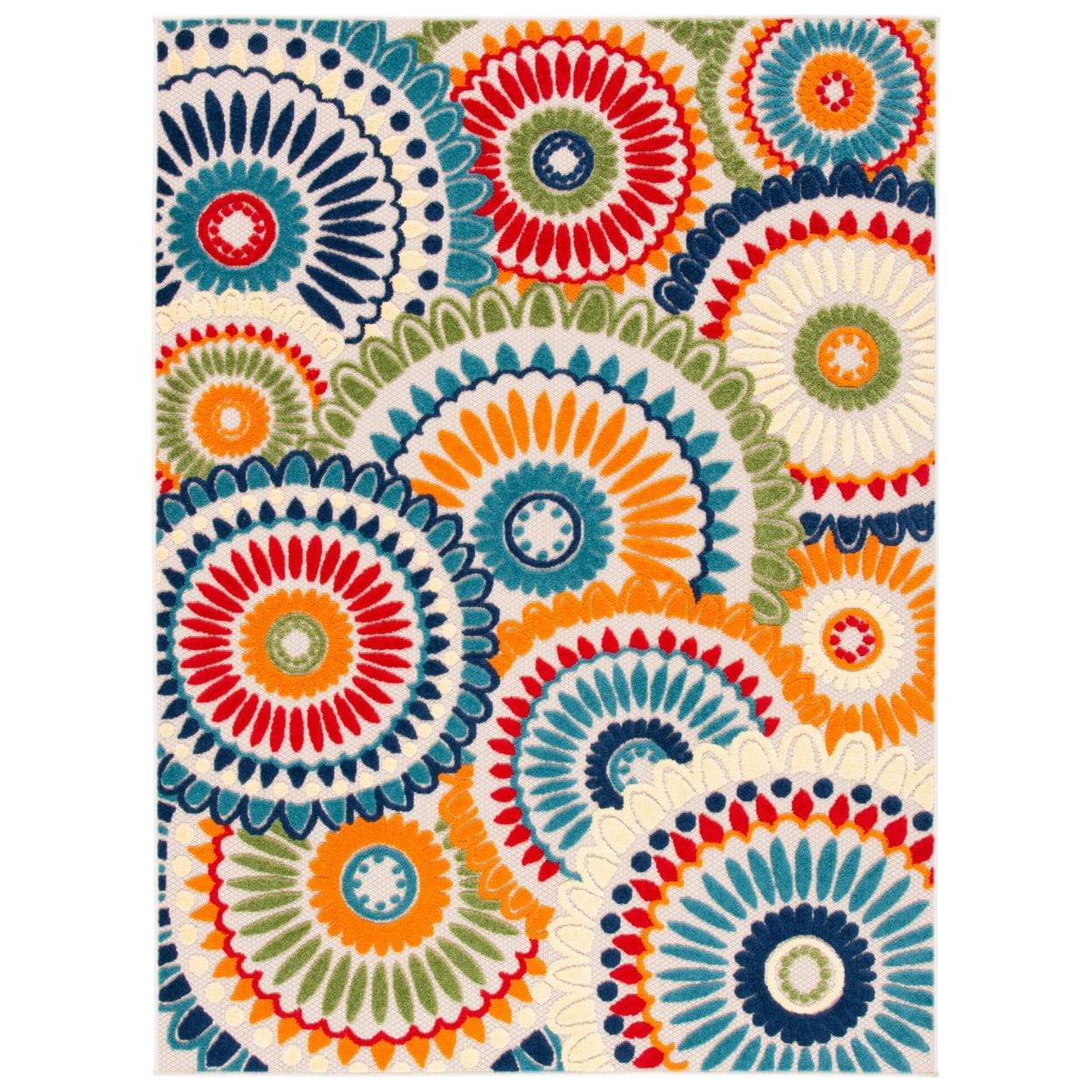 SAFAVIEH Cabana Brynn Floral Indoor/Outdoor Area Rug, Blue/Ivory, 3' x 5'