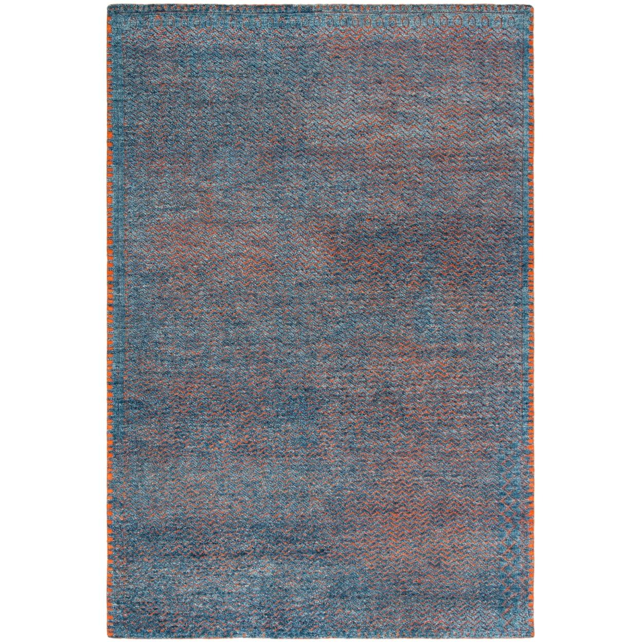 Hand-Knotted Blue Abstract Wool and Viscose Rug, 8' x 10'