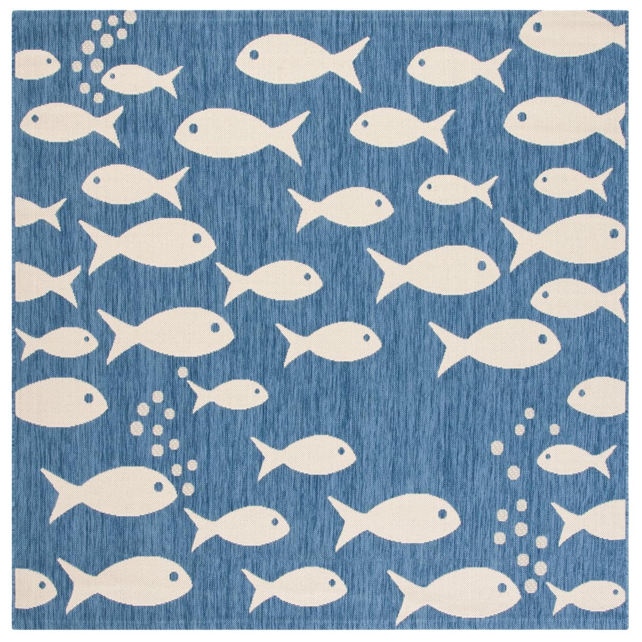 Coastal Charm 5'3" Square Blue/Beige Synthetic Area Rug