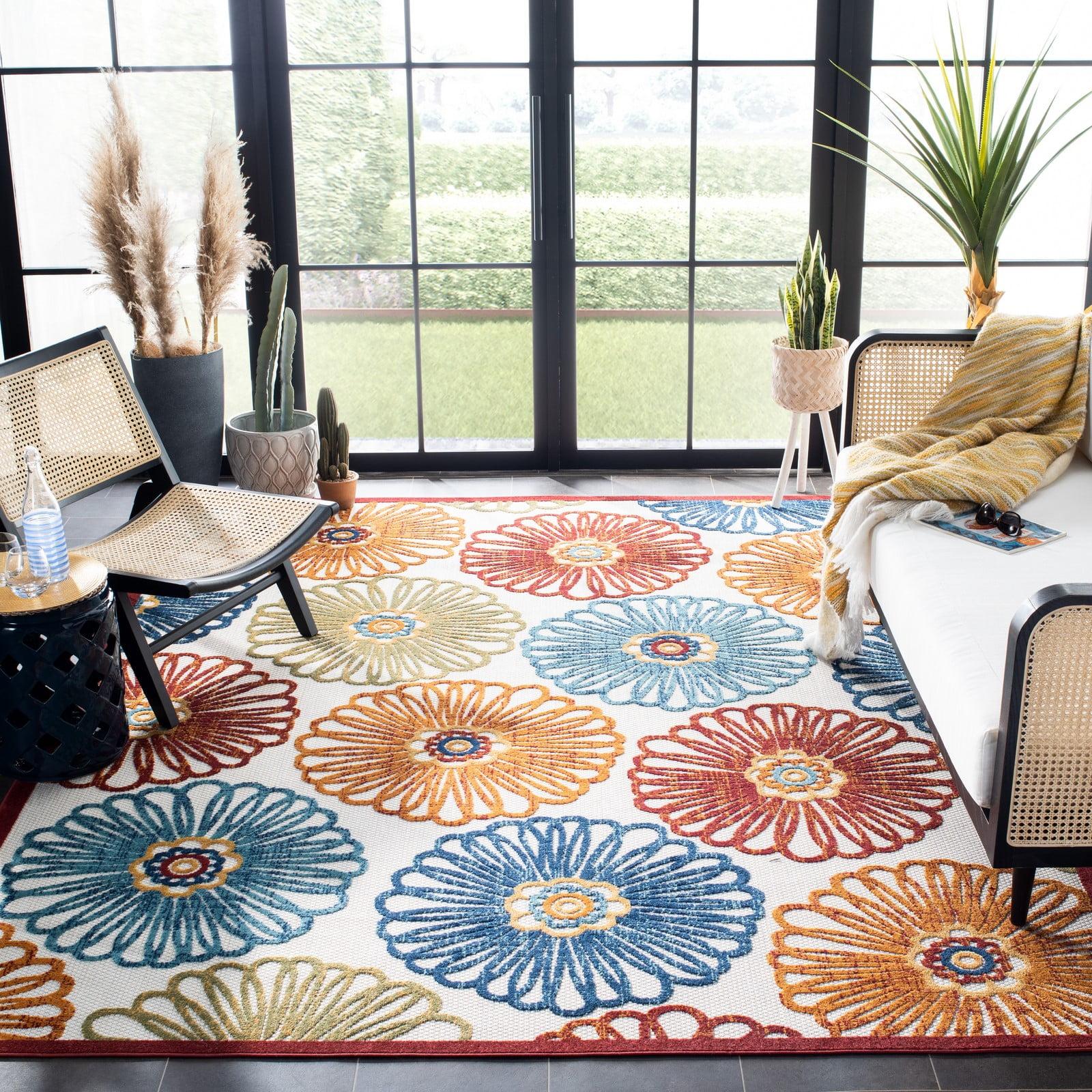 Cabana CBN801 Power Loomed Indoor/Outdoor Area Rug - Creme/Red - 8'x10' - Safavieh.