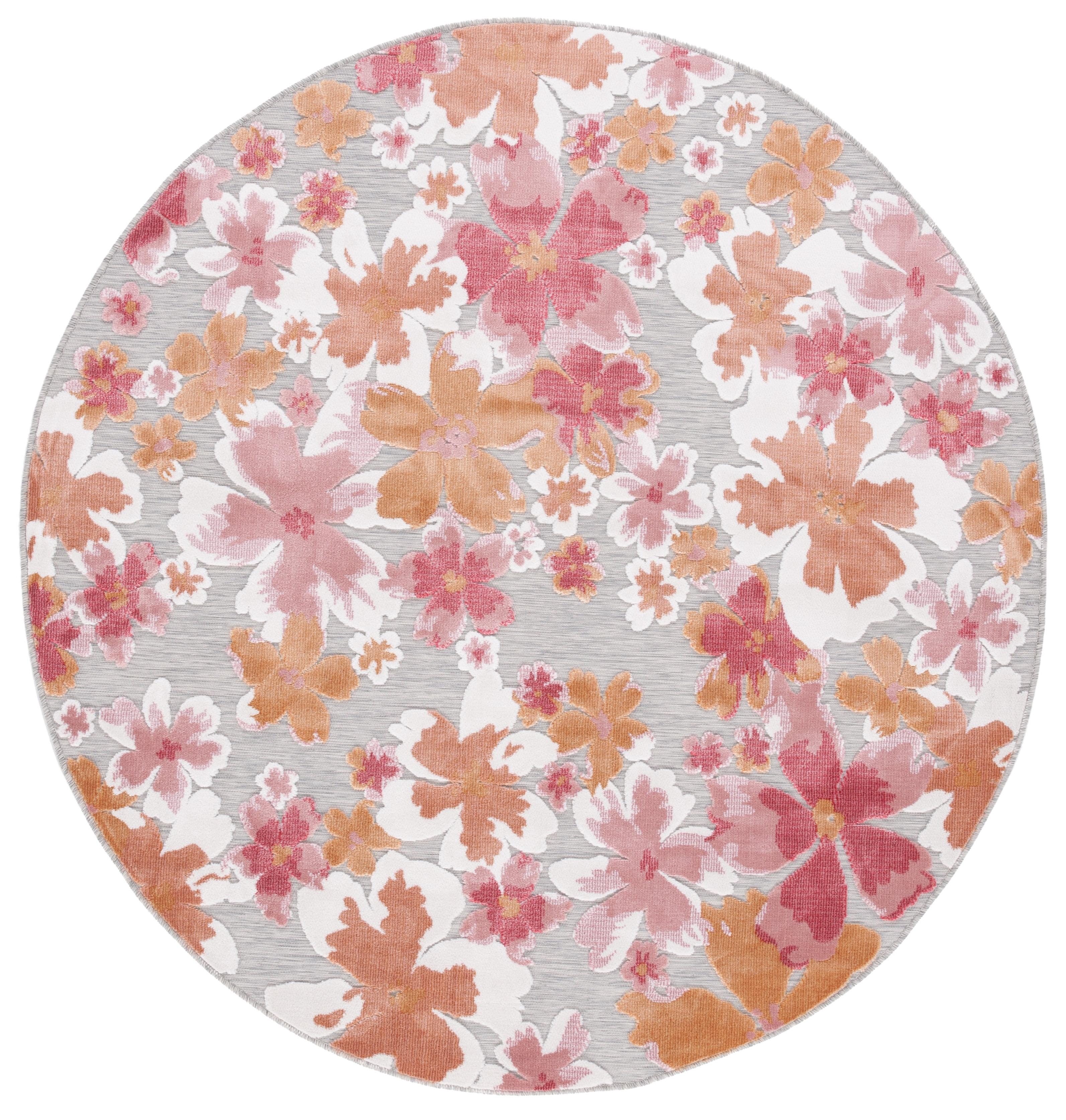 Cabana CBN488 Loomed Indoor/Outdoor Area Rug - Grey/Rose - 6'5"x6'5" Round - Safavieh