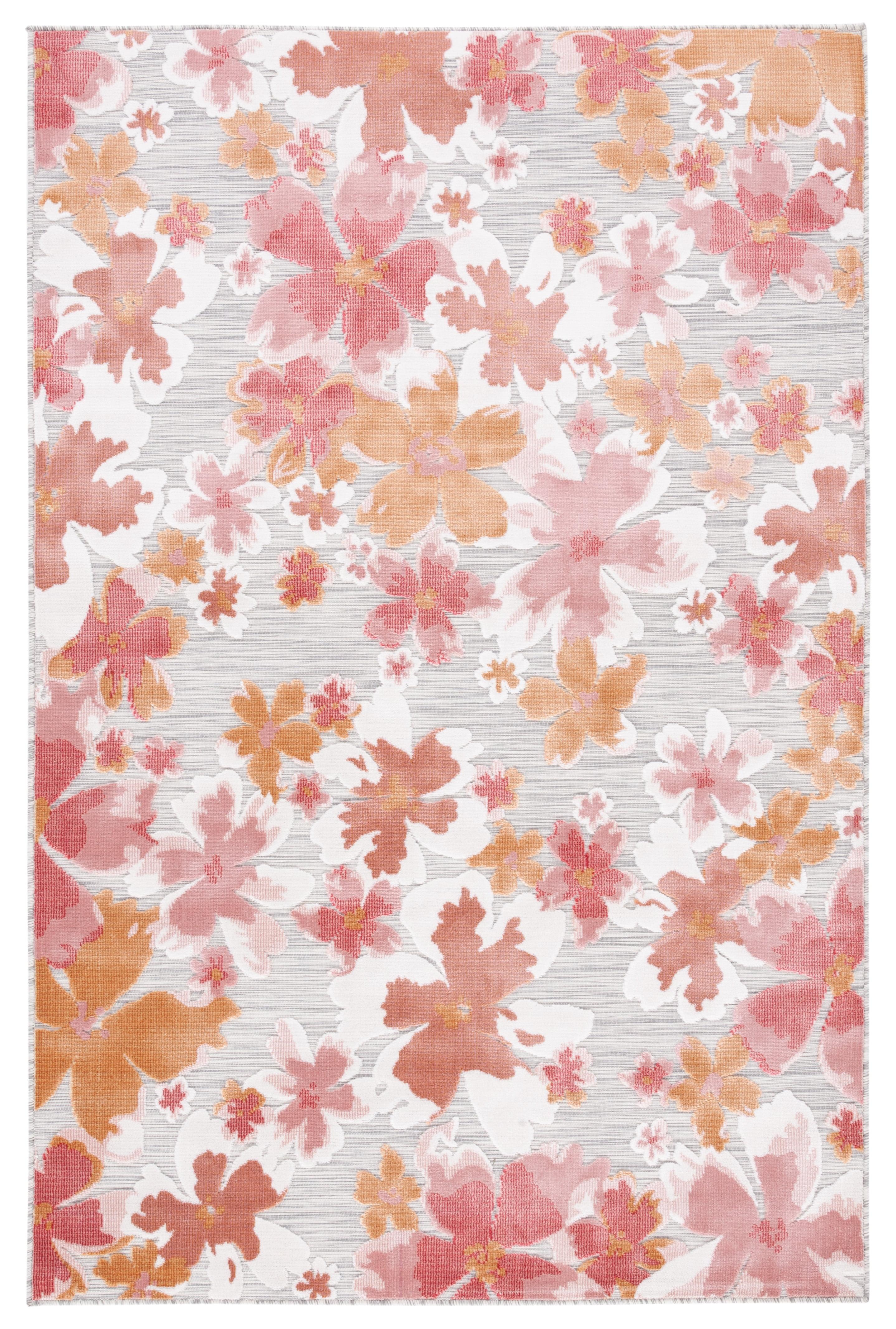 Gray Floral Easy-Care Synthetic 8' x 10' Area Rug