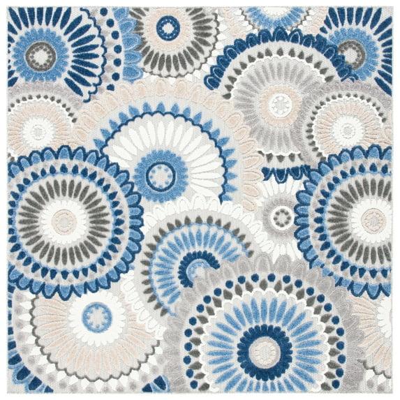 Cabana CBN382 Power Loomed UV Resistant Indoor/Outdoor Area Rug - Grey/Blue - 6'7"x6'7" - Safavieh
