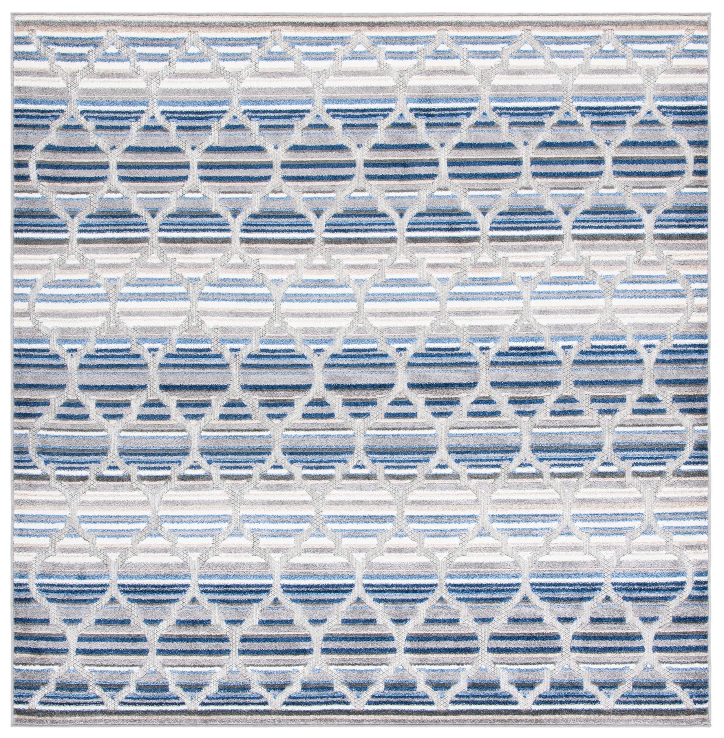 Cabana CBN333 Power Loomed UV Resistant Indoor/Outdoor Accent Rug - Blue/Grey - 3'x3' - Safavieh