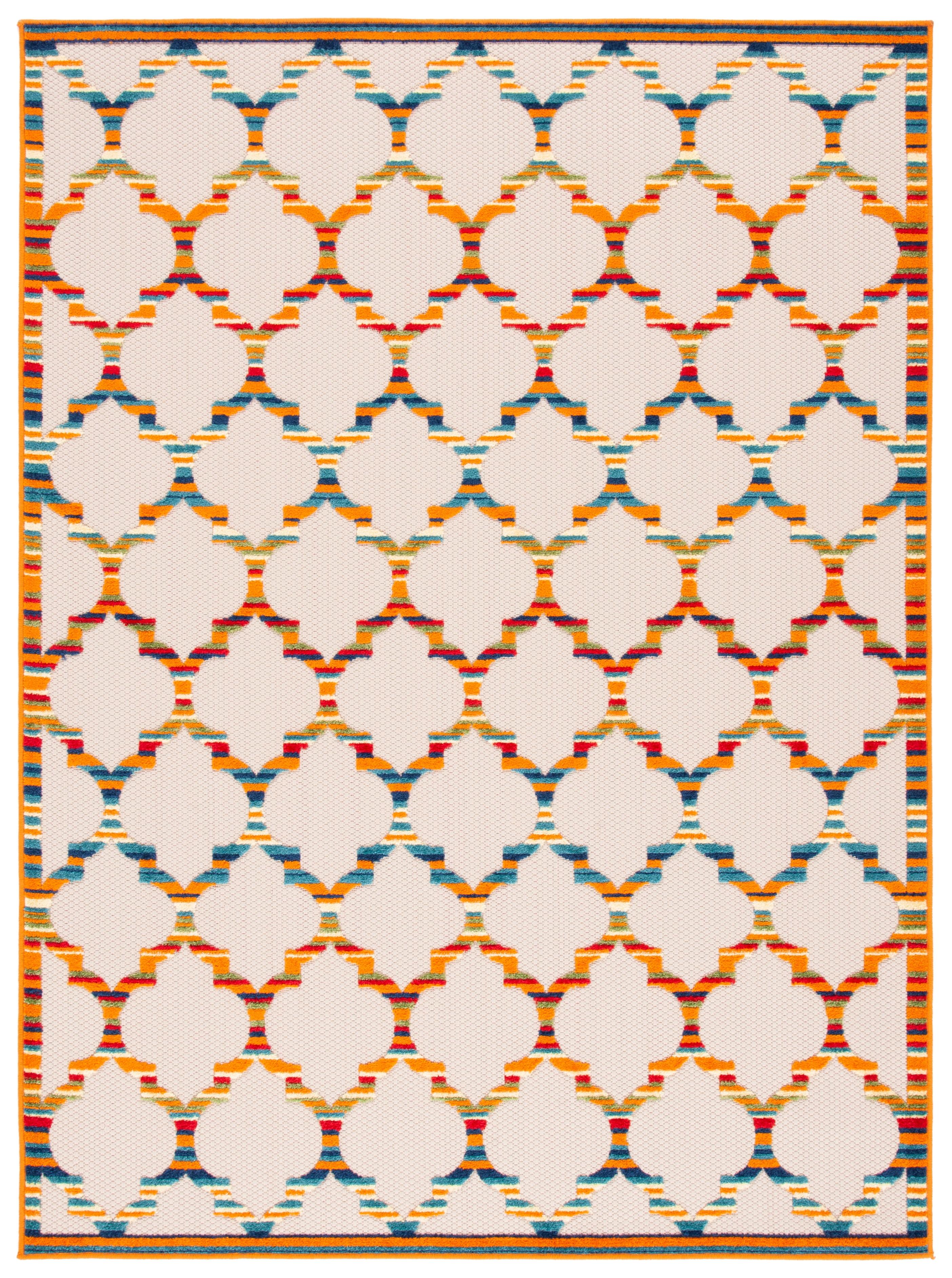 Cabana CBN333 Power Loomed UV Resistant Indoor/Outdoor Area Rug - Ivory/Orange - 4'5"x6'5" - Safavieh