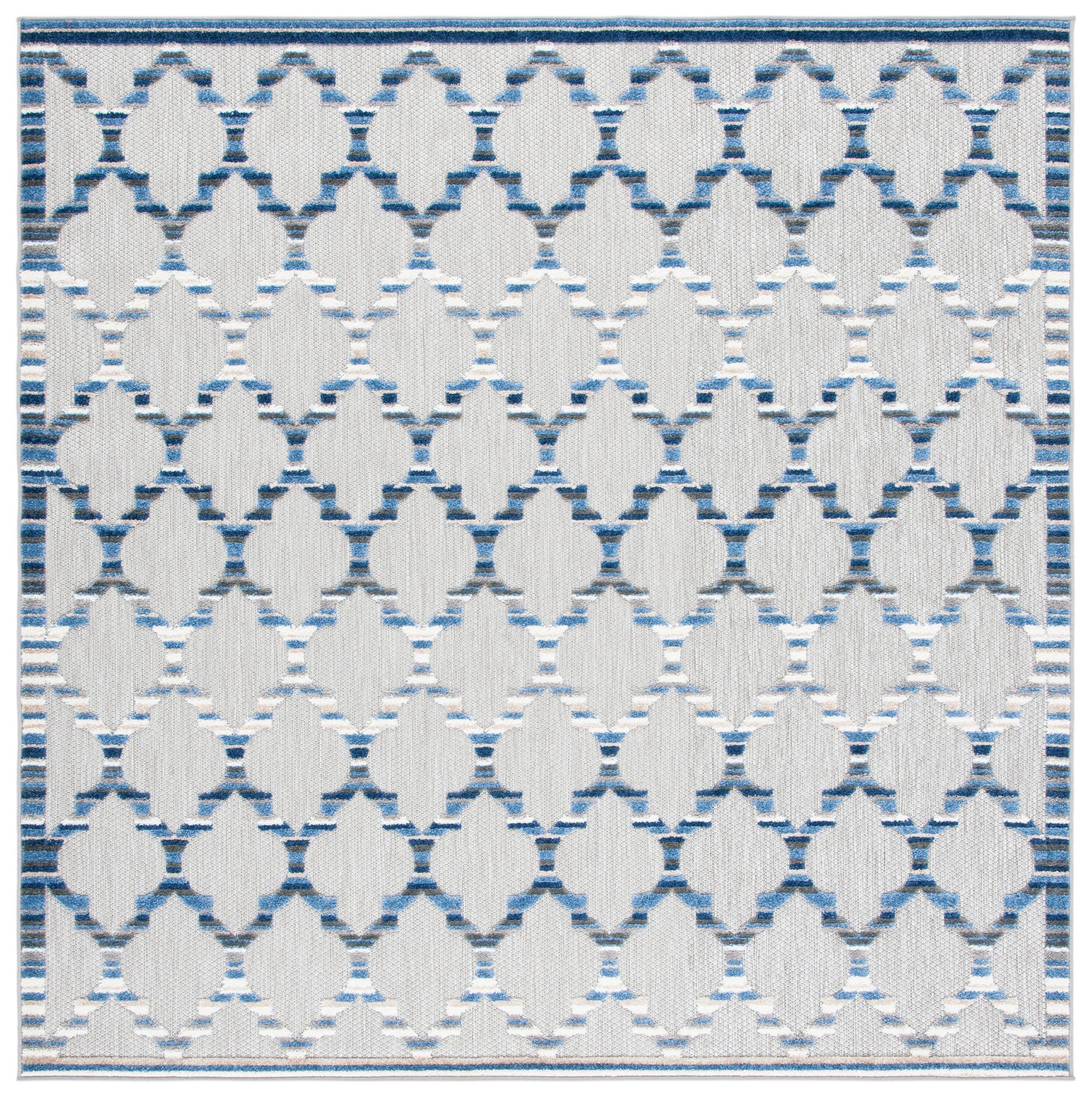 Cabana Breeze Easy-Care Blue Geometric Indoor/Outdoor Rug - 6'7" Square