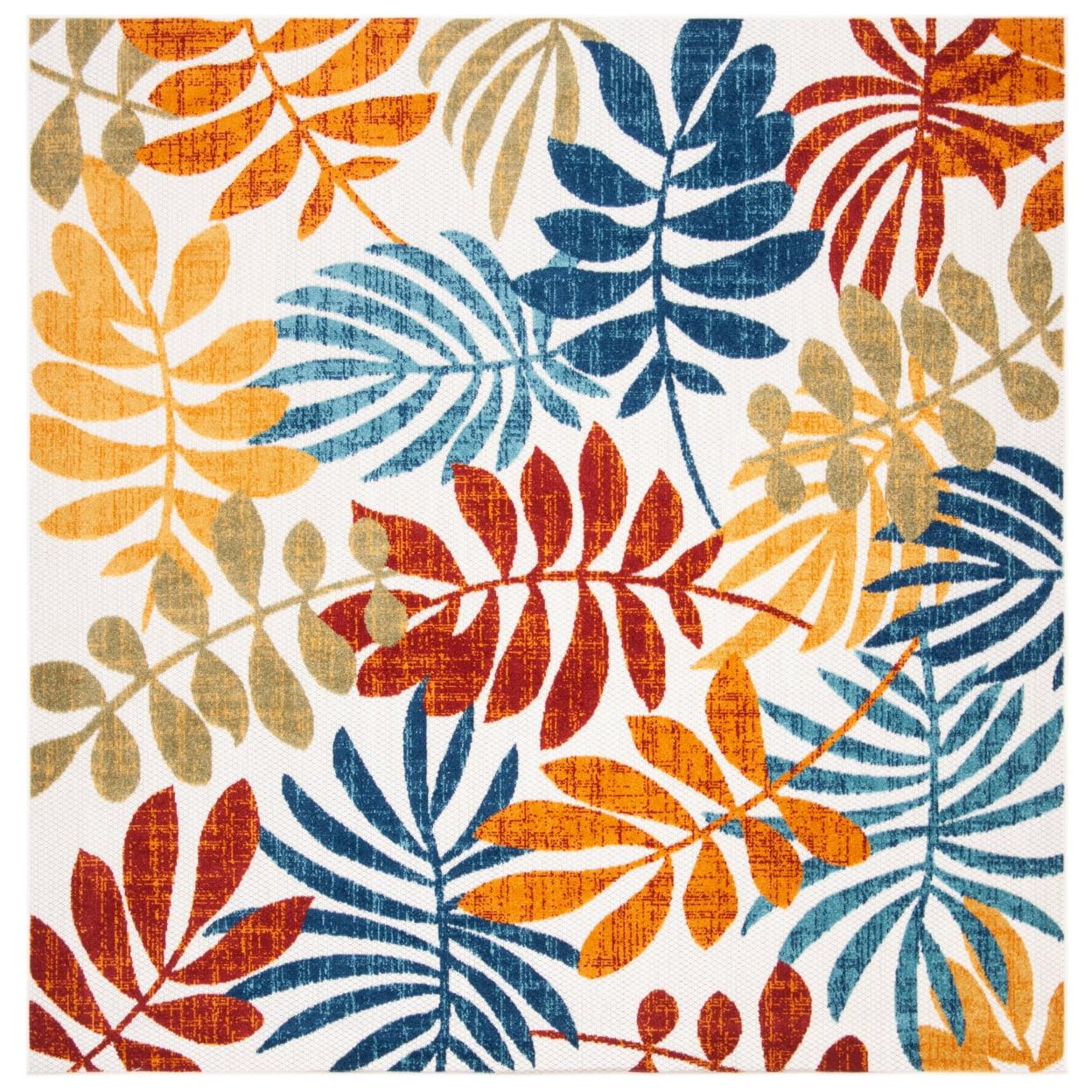 Cabana CBN814 Power Loomed Indoor and Outdoor Area Rug - Creme/Red - 4'x4' - Safavieh.