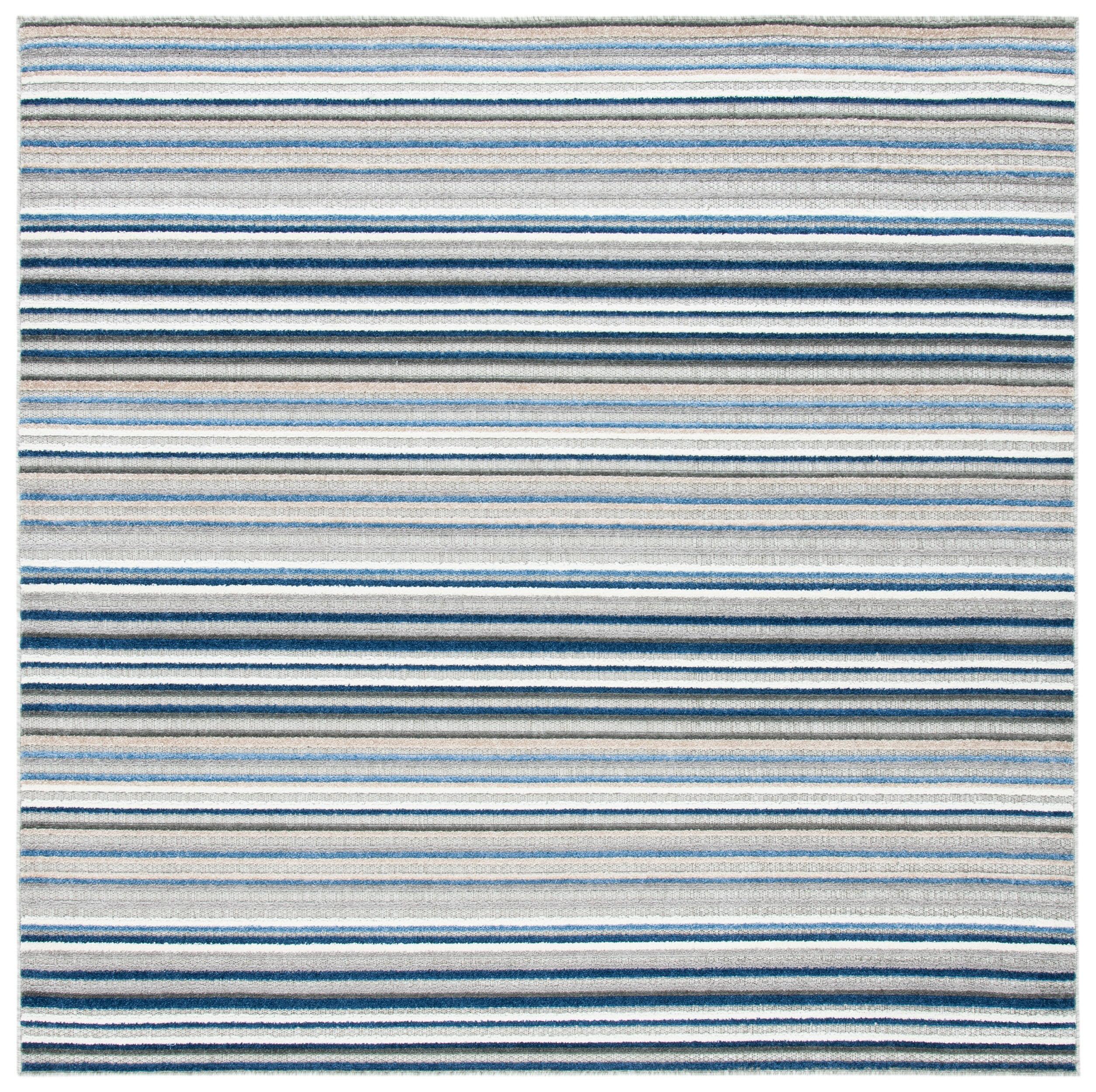 SAFAVIEH Cabana Fedelma Striped Indoor/Outdoor Area Rug, Grey/Blue, 3' x 3' Square