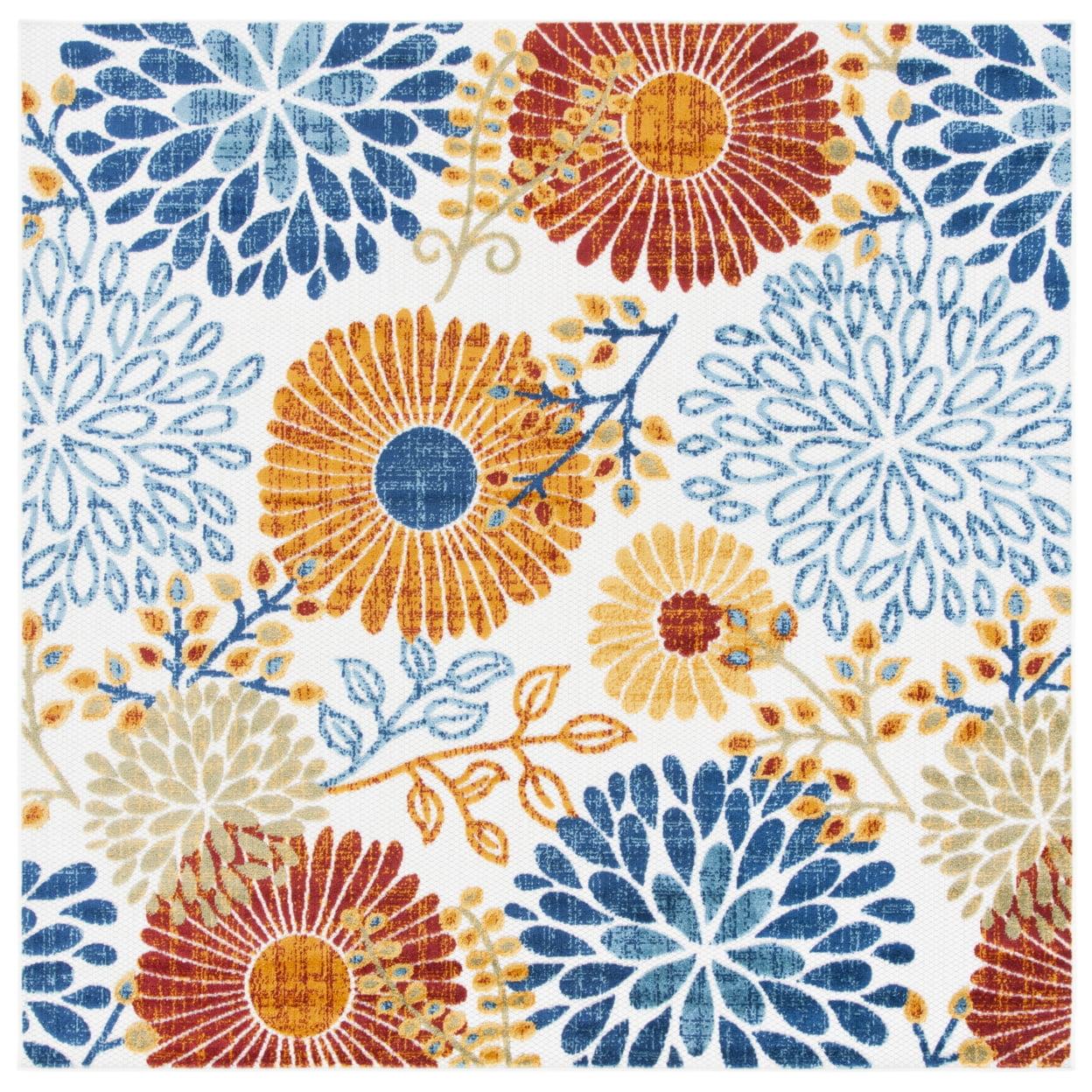 Cabana CBN832 Power Loomed Indoor/Outdoor Area Rug - Creme/Red - 5'3"x5'3" - Safavieh