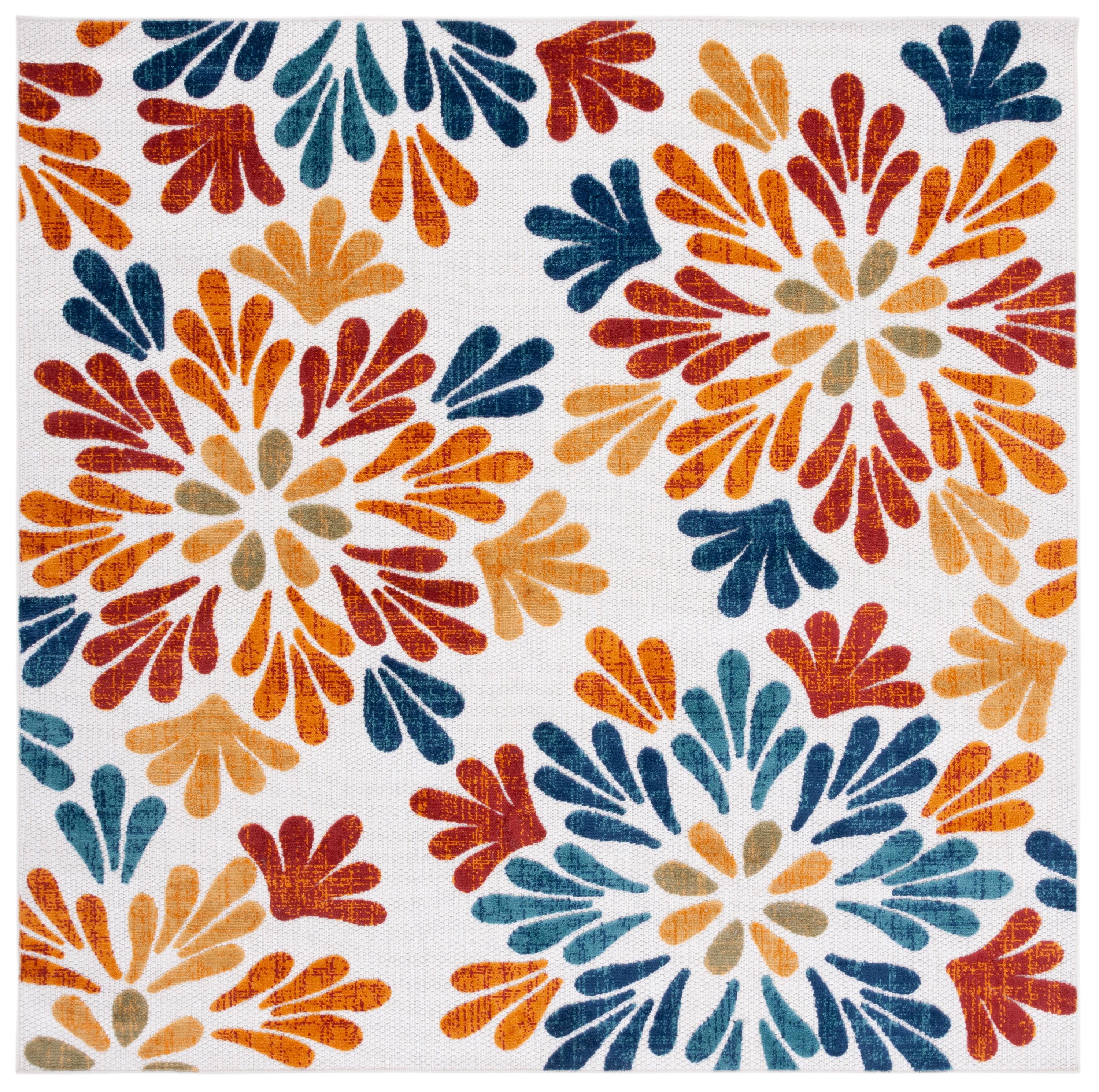 Cabana CBN800 Power Loomed Indoor and Outdoor Area Rug - Creme/Red - 5'3"x5'3" - Safavieh.