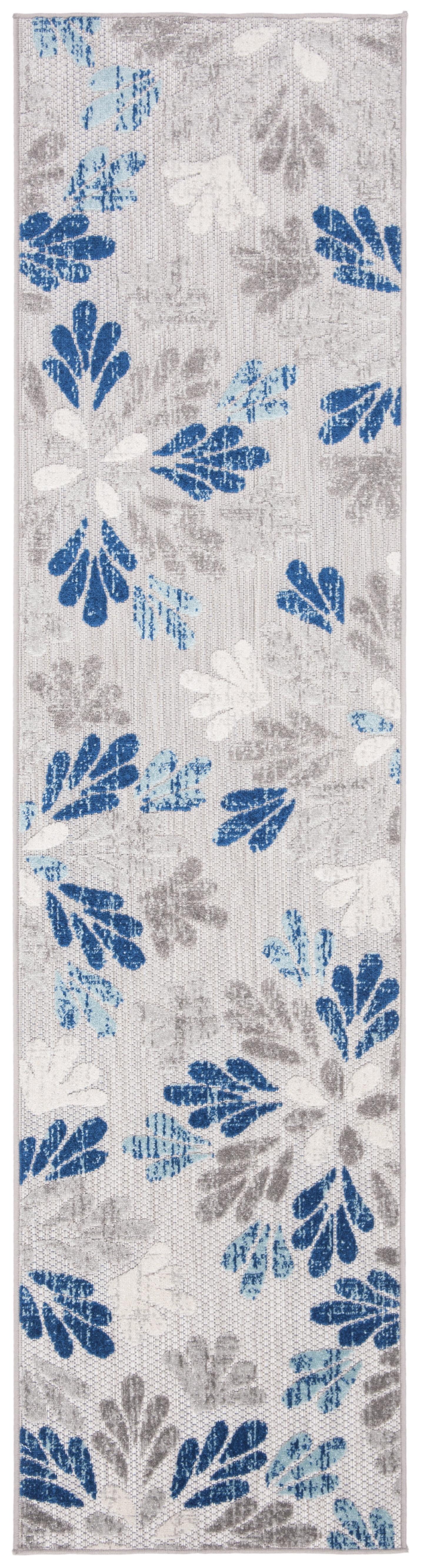 Blue and Gray Floral Synthetic 2' x 6' Runner Rug