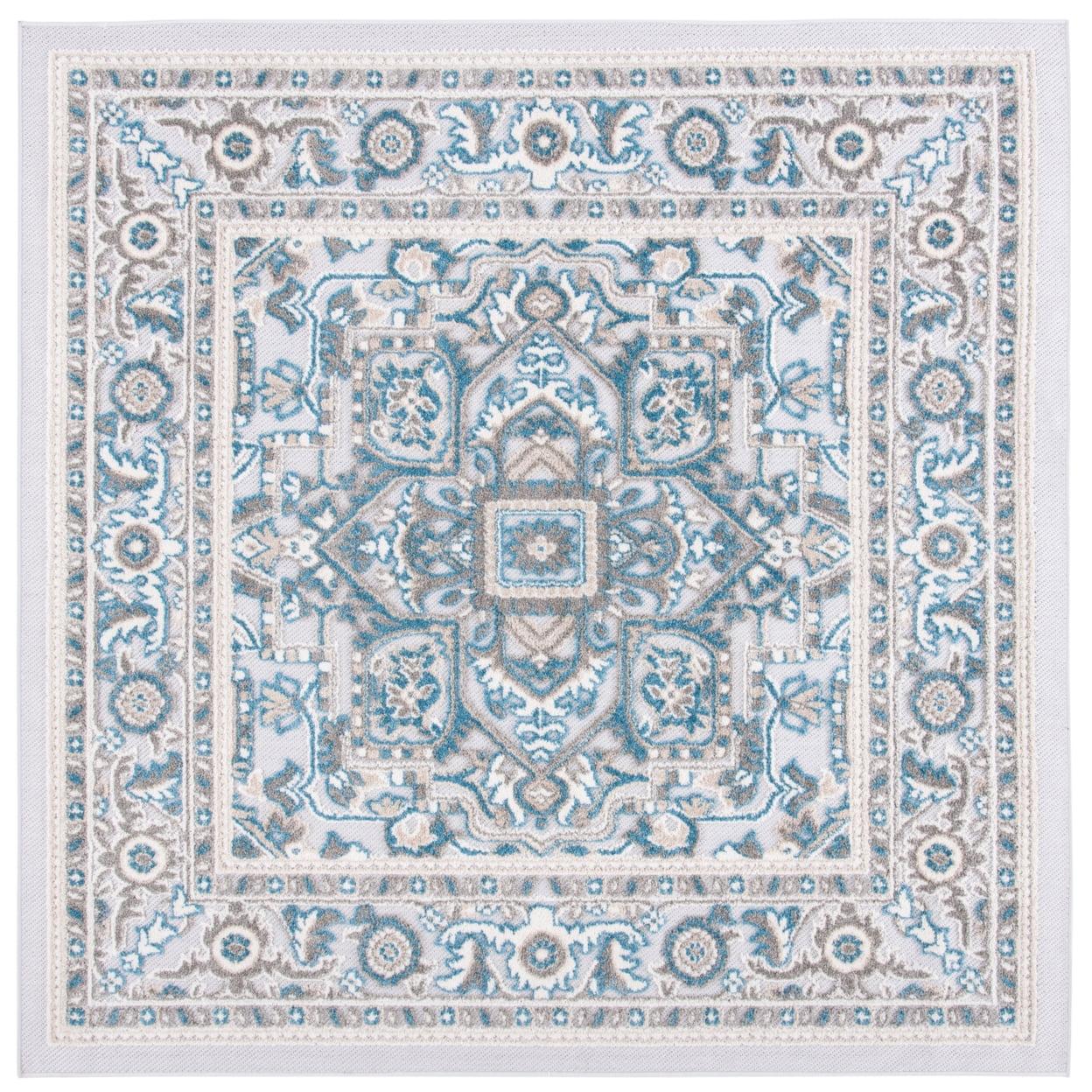 Cabana Navy & Grey Floral Medallion 6'7" Square Indoor/Outdoor Rug