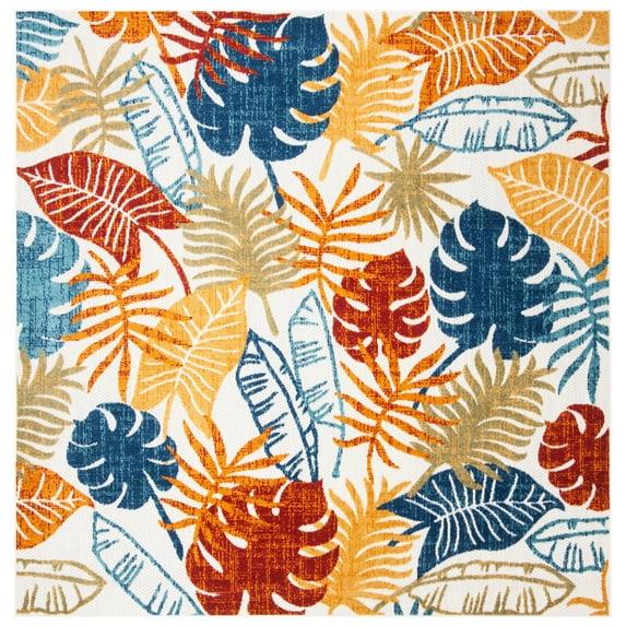 SAFAVIEH Cabana Kuzman Botanical Indoor/Outdoor Area Rug, Creme/Red, 6'7" x 6'7" Square
