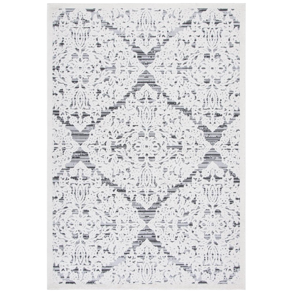 Ivory and Gray Geometric Indoor/Outdoor Area Rug