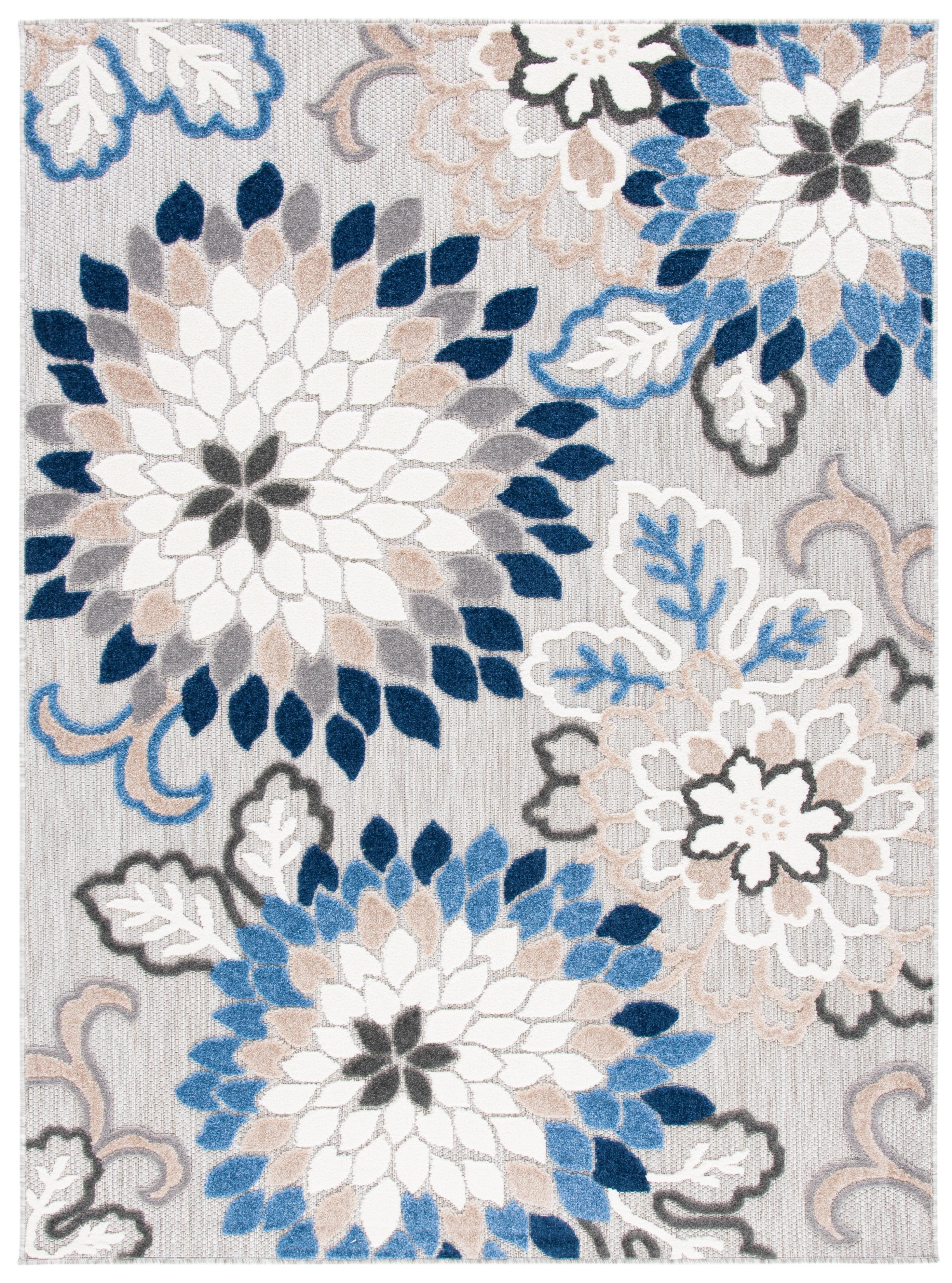 Reversible Rectangular Floral Bliss 9' x 12' Blue Synthetic Rug