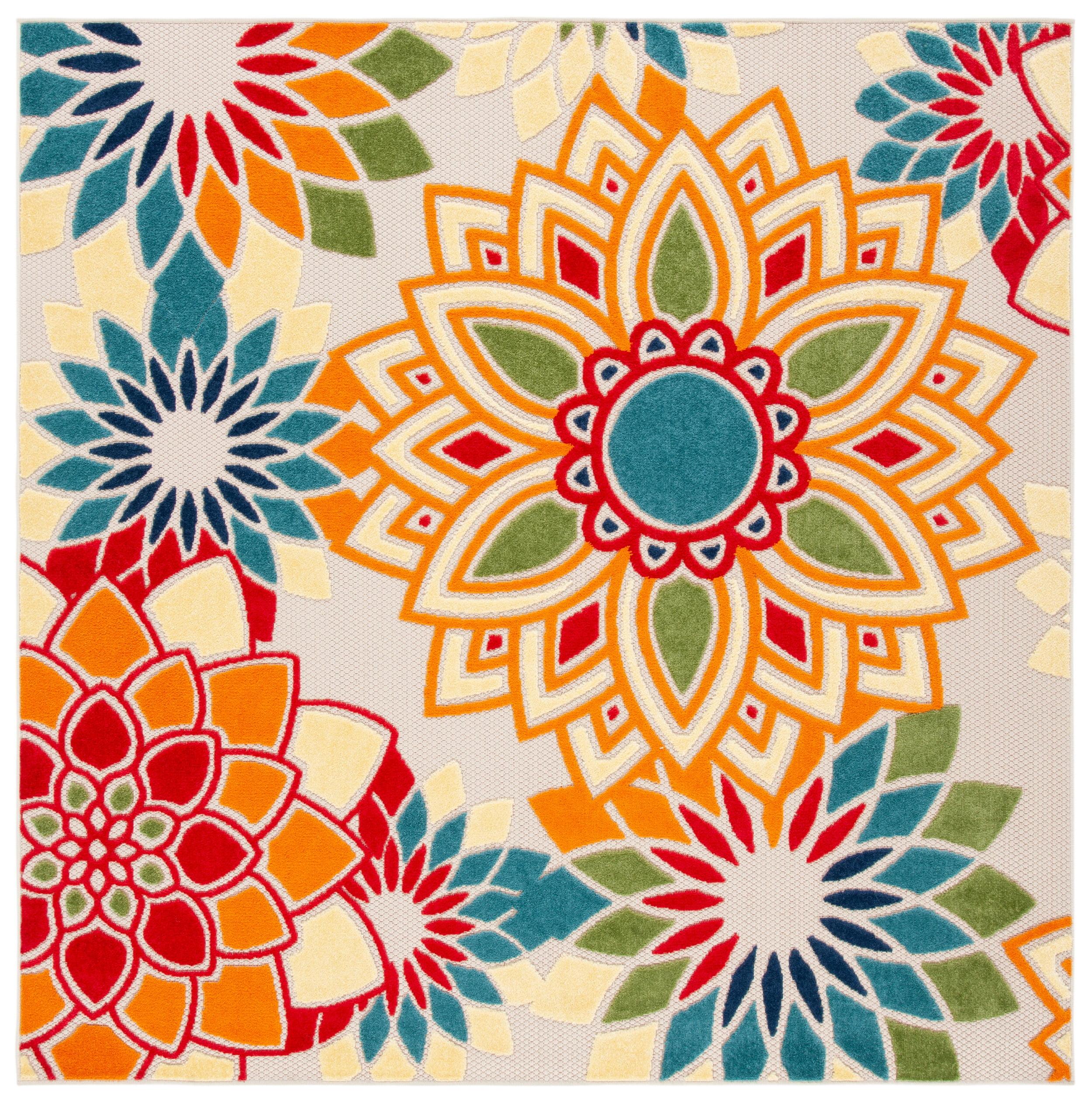 Cabana CBN328 Power Loomed UV Resistant Indoor/Outdoor Accent Rug - Ivory/Orange - 3'x3' - Safavieh