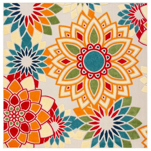 Cabana CBN328 Power Loomed UV Resistant Indoor/Outdoor Accent Rug - Ivory/Orange - 3'x3' - Safavieh