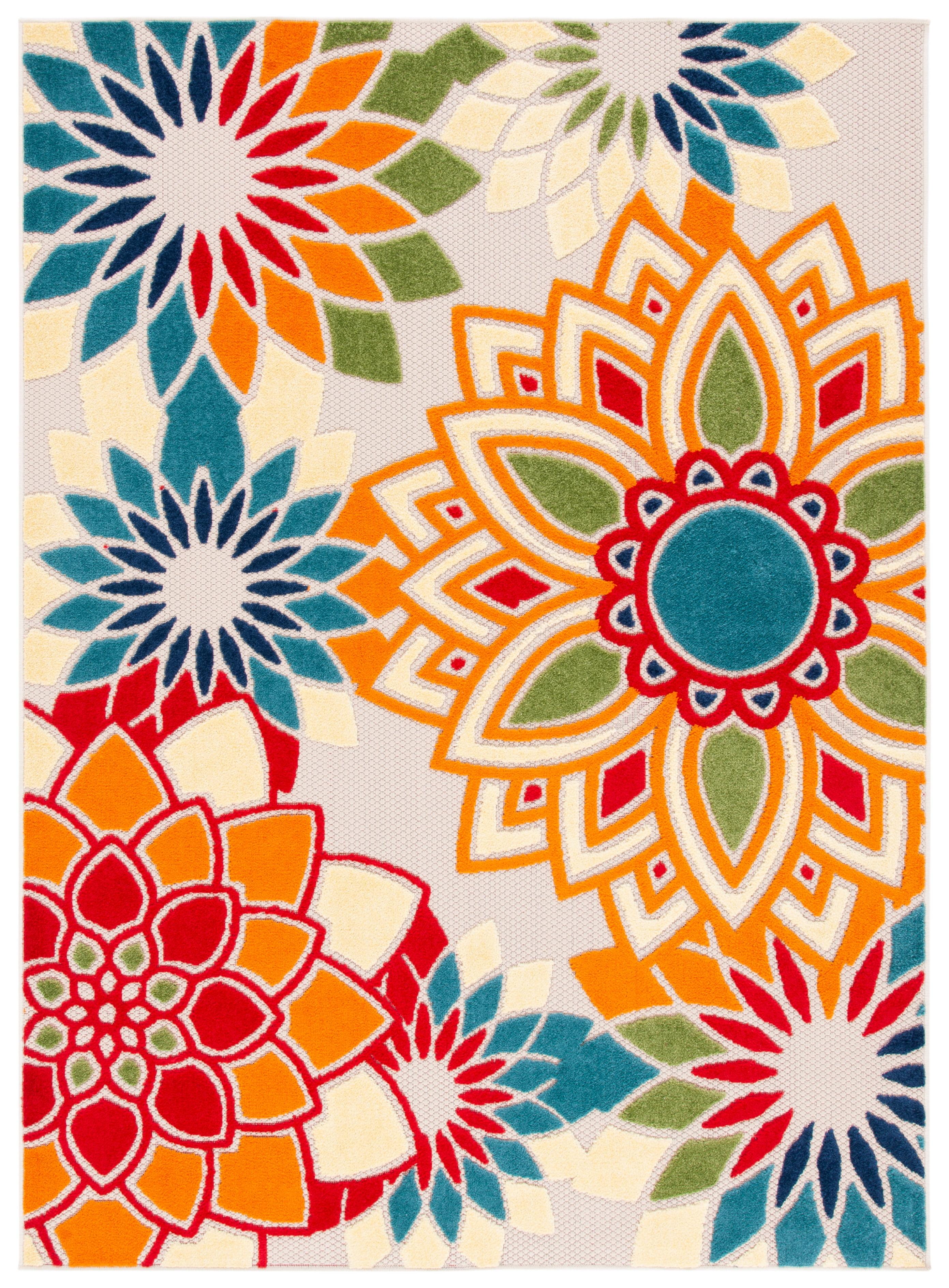 Cabana CBN328 Power Loomed UV Resistant Indoor/Outdoor Area Rug - Ivory/Orange - 8'x10' - Safavieh