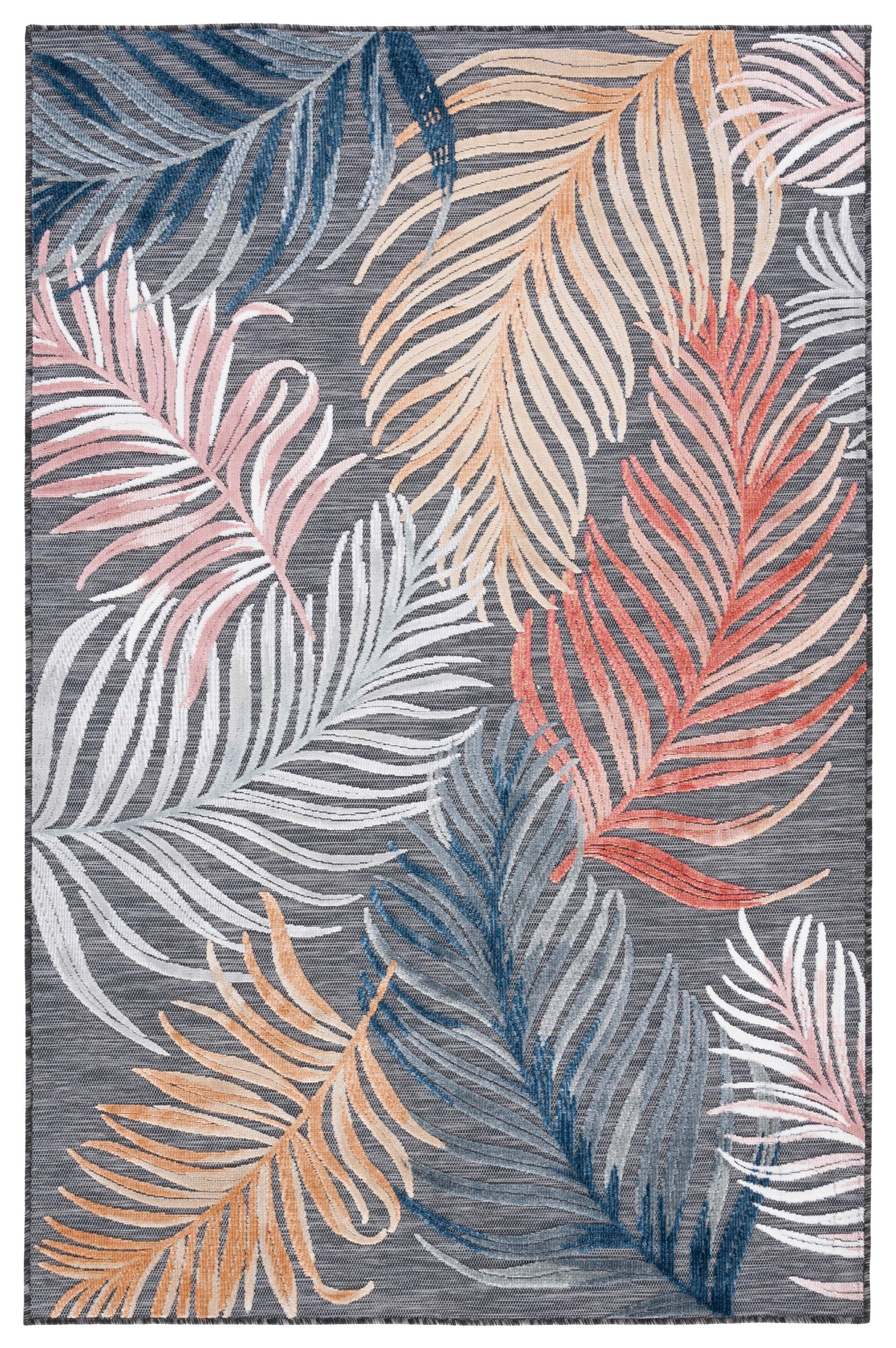 Cabana Floral Black/Rust 4' x 6' Synthetic Easy-Care Area Rug