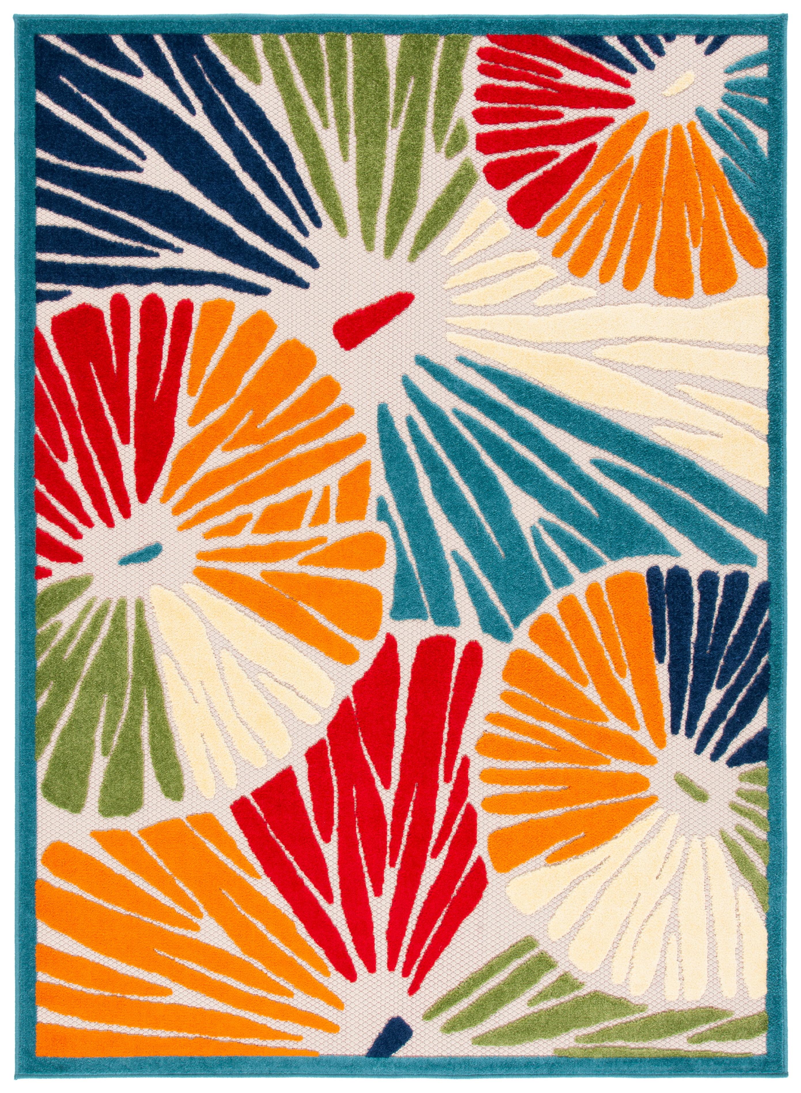 Cabana CBN356 Power Loomed UV Resistant Indoor/Outdoor Area Rug - Ivory/Blue - 4'5"x6'5" - Safavieh
