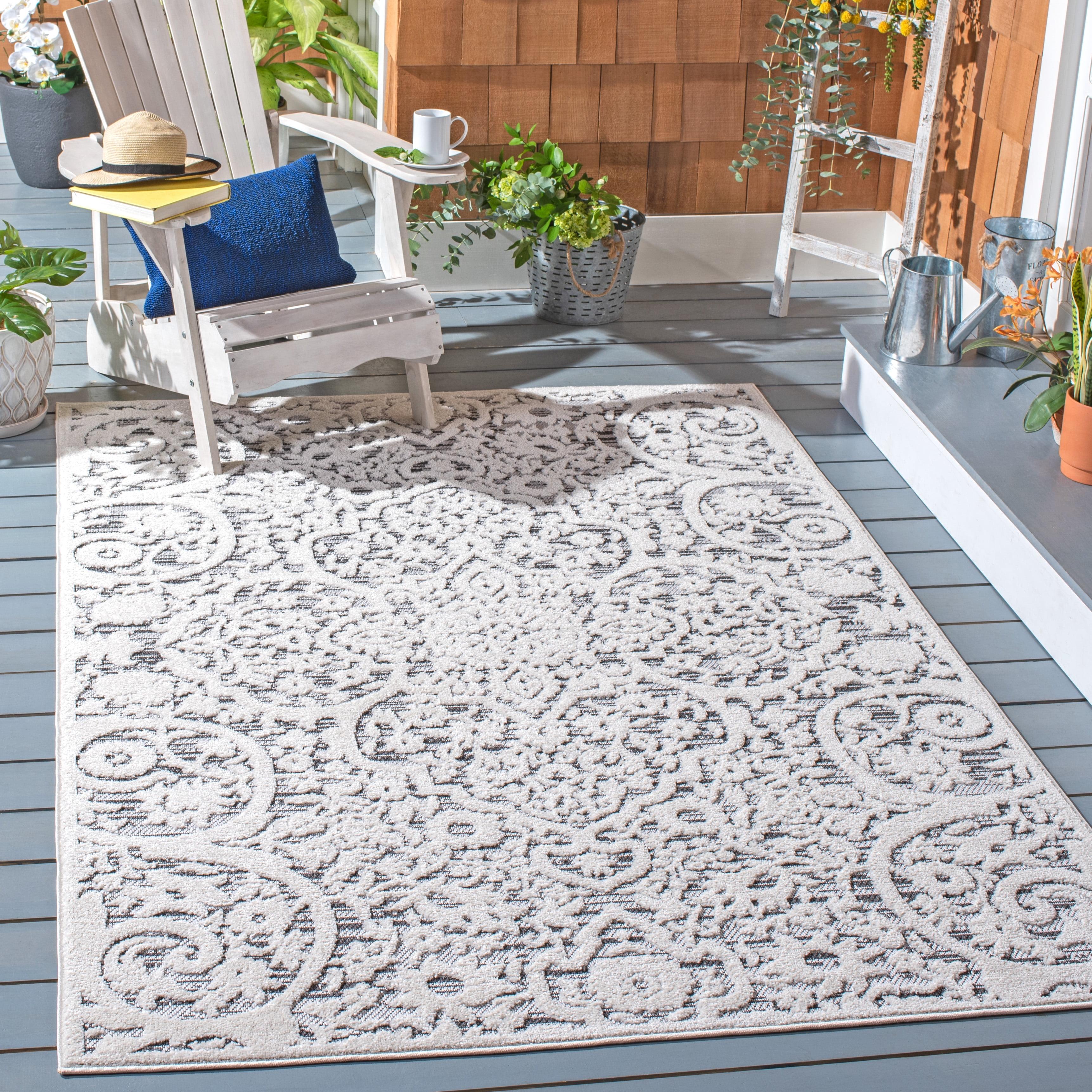 Cabana CBN656 Power Loomed Indoor/Outdoor Area Rug - Ivory/Grey - 6'7" X 6'7" Square - Safavieh.