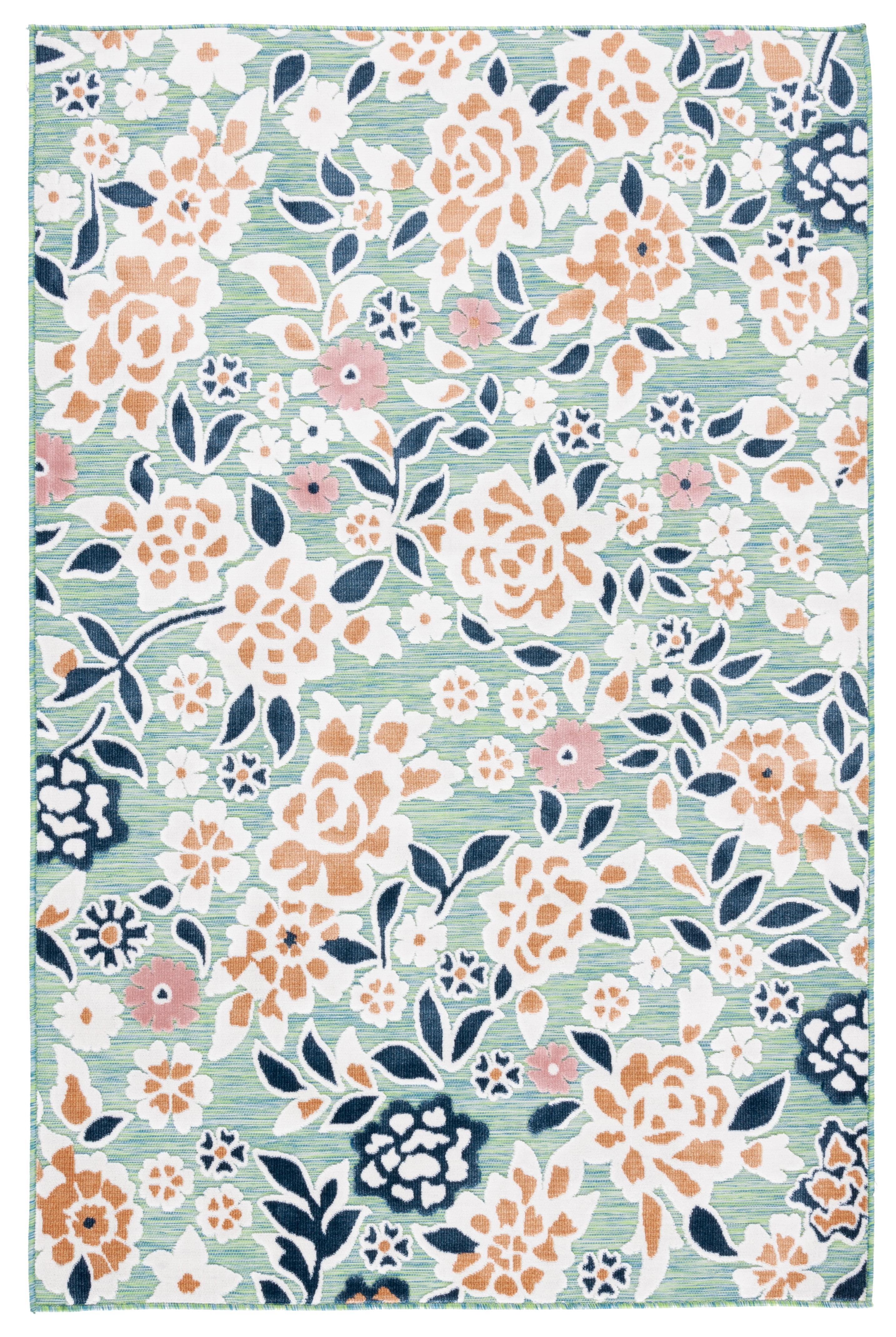 Cabana CBN485 Power Loomed UV Resistant Indoor/Outdoor Area Rug - Green/Navy - 8'x10' - Safavieh